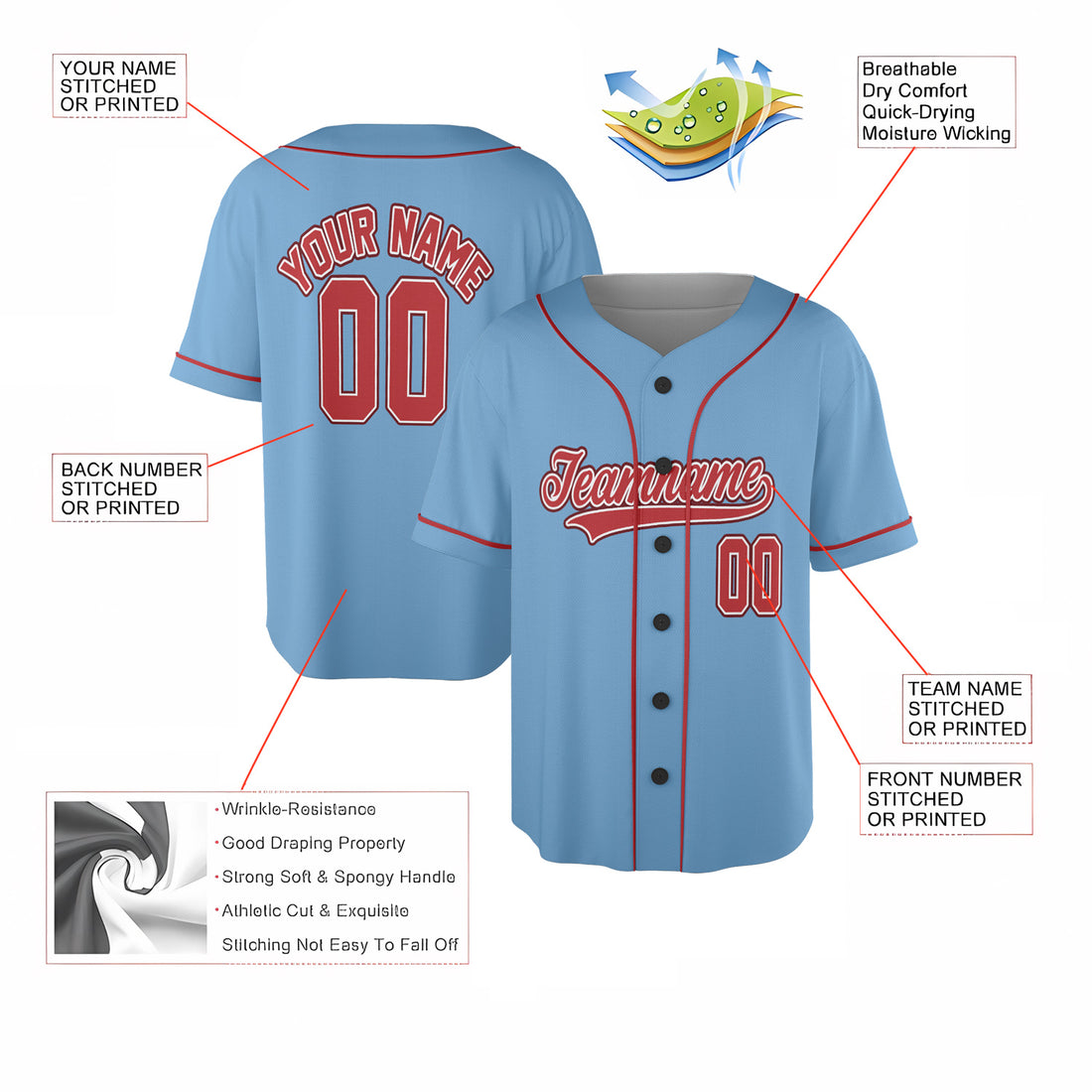 Skyfire Red – Custom Name & Logo Baseball Jersey