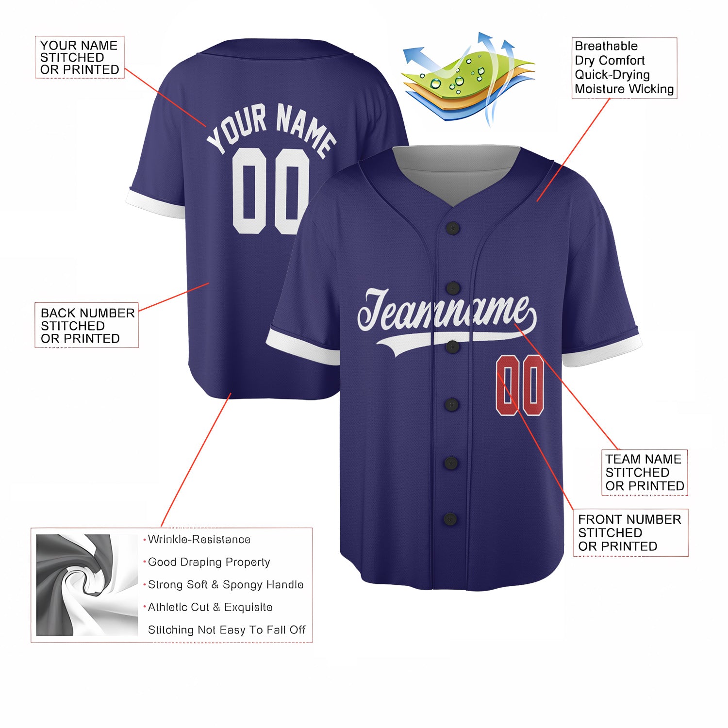 Navy Bold Custom Jersey – Personalized Name & Logo on Classic Blue Baseball Style