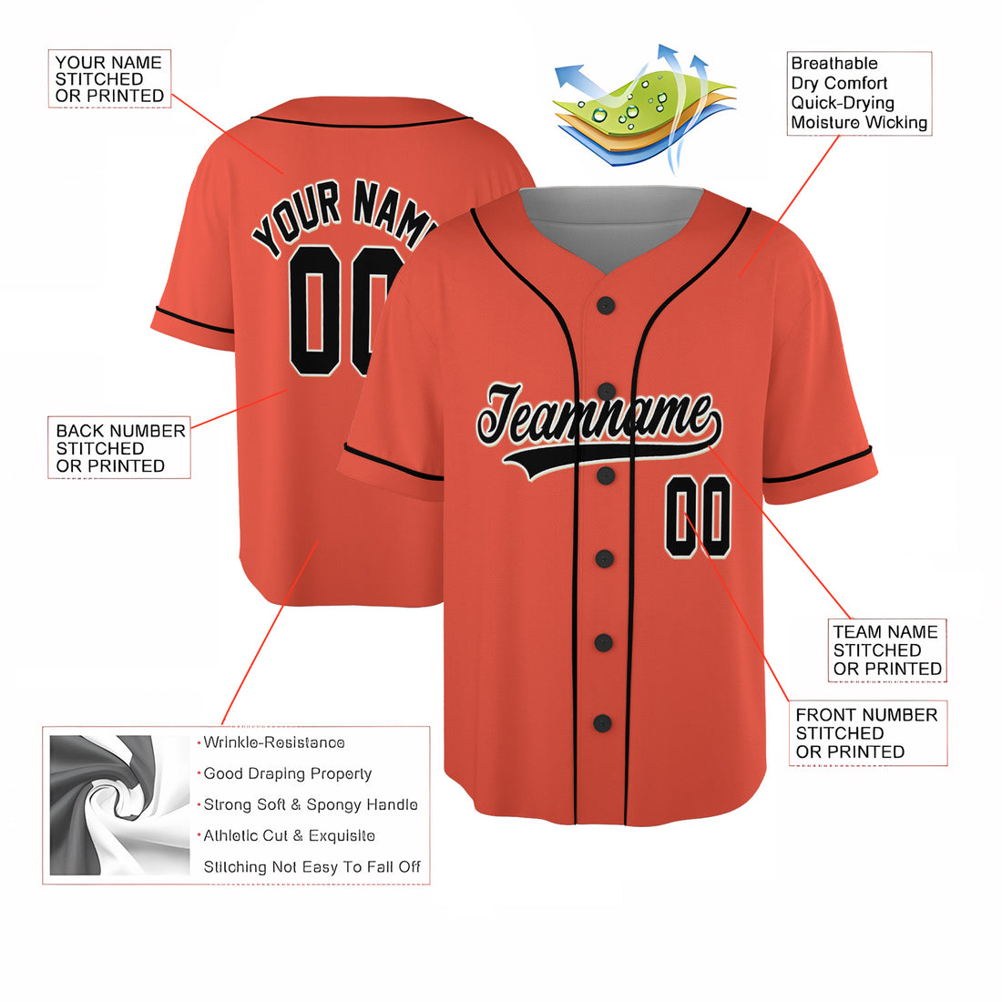 Inferno Black – Custom Name & Logo Baseball Jersey