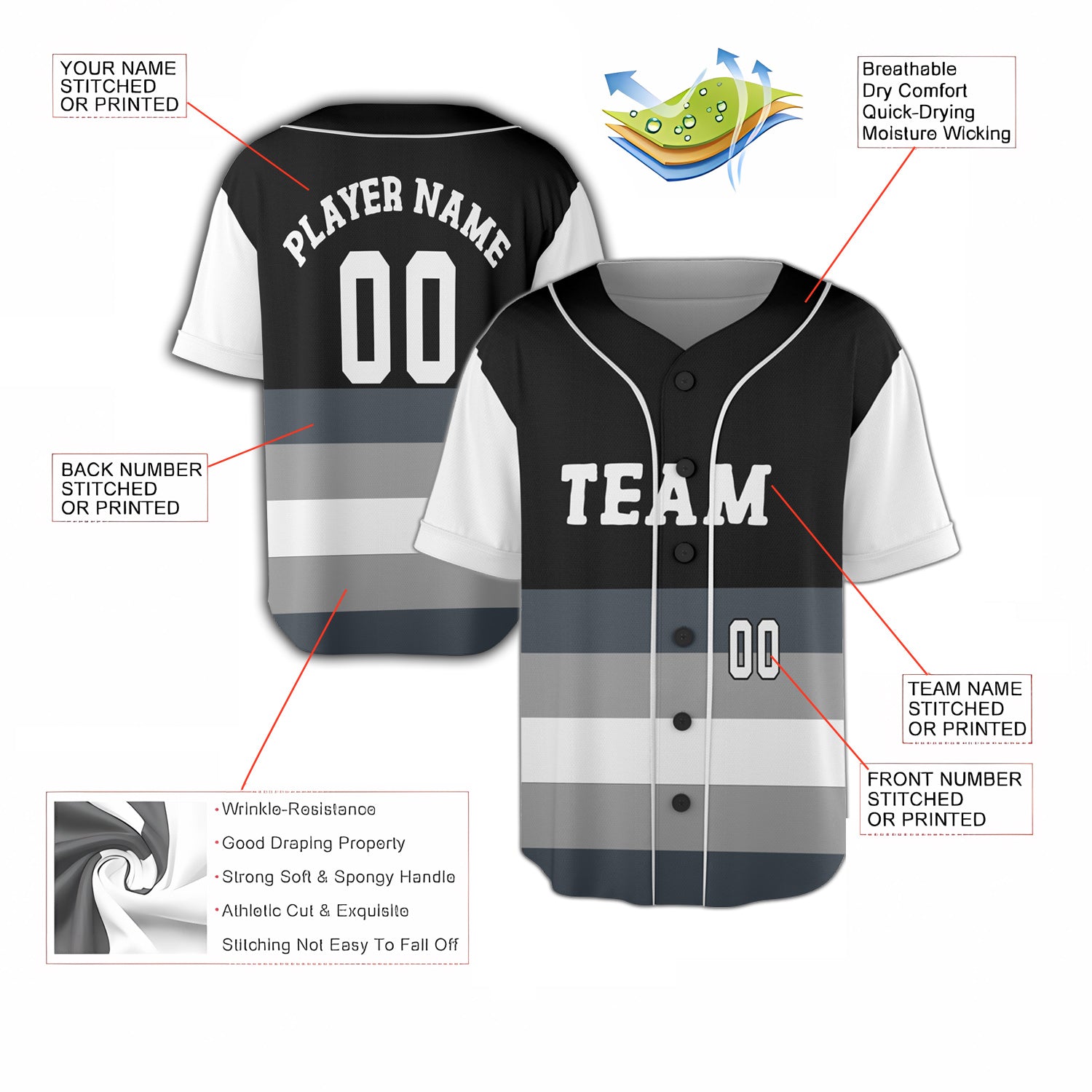 Custom Ice Grey-Black Gradient Baseball Jersey