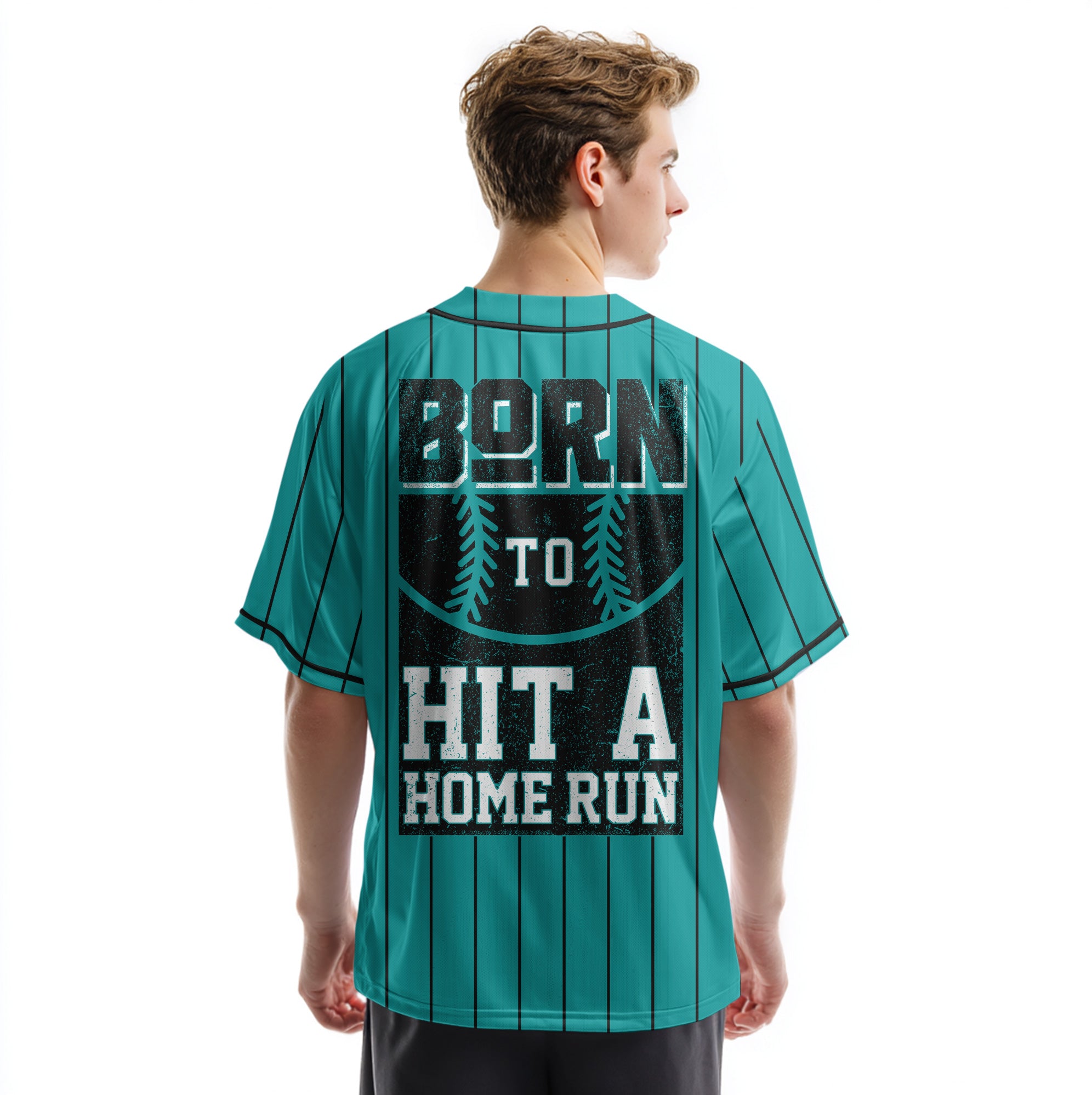 Born To Hit A Home Run - Custom Aqua Blue Black Baseball Jersey