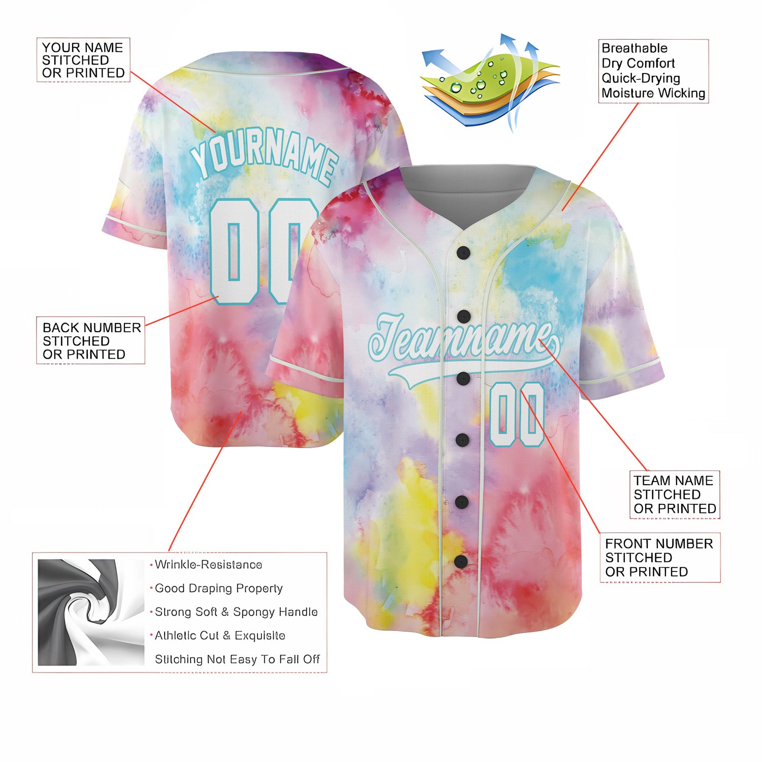 Custom Pastel Splash Baseball Jersey – Watercolor Vibe Drop