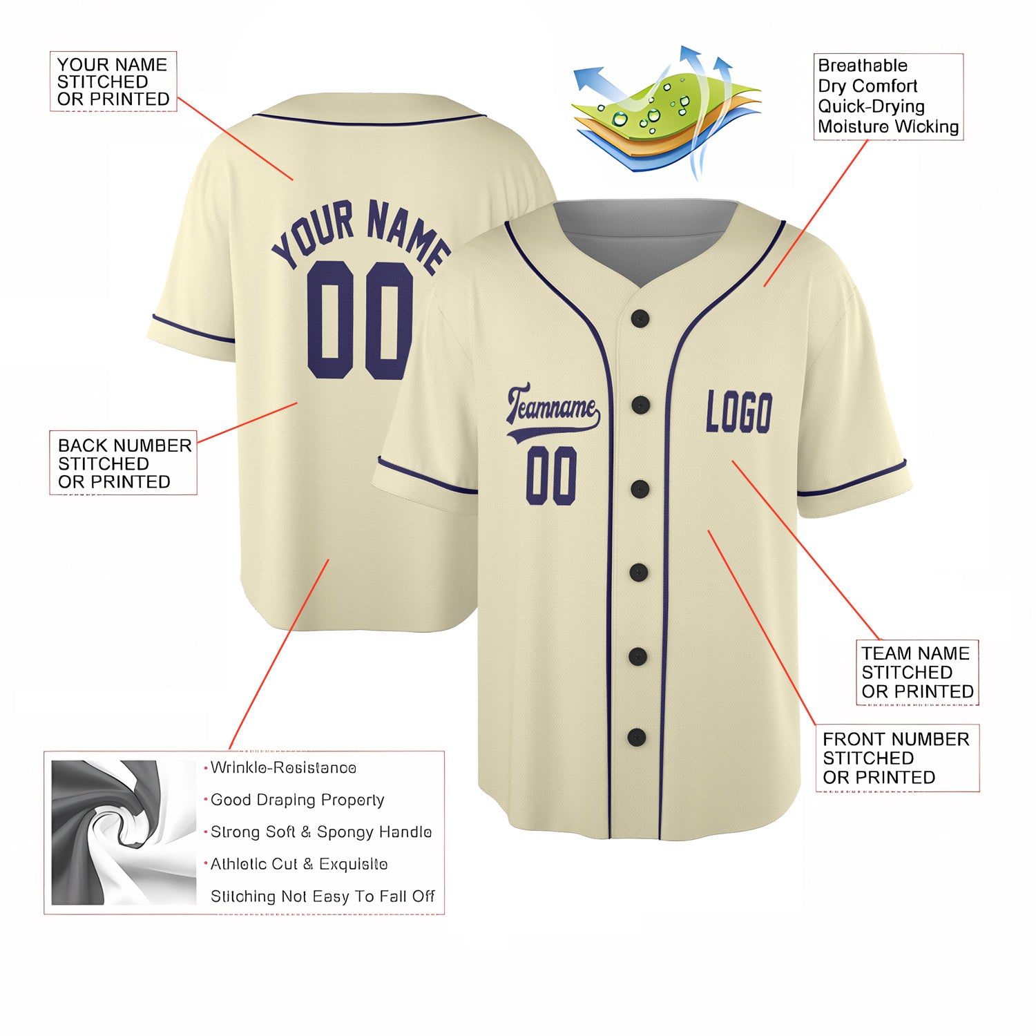 Vintage Cream Custom Jersey – Personalized Name & Team Logo