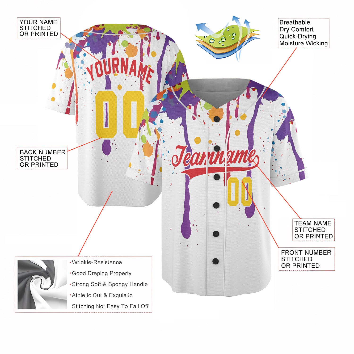 Custom Paint Splash Baseball Jersey – Color Riot Edition