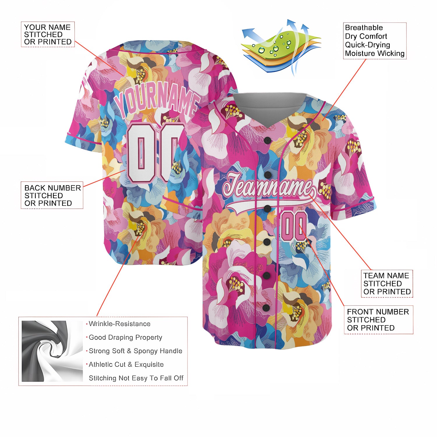 Custom Baseball Jersey – Full Bloom Floral