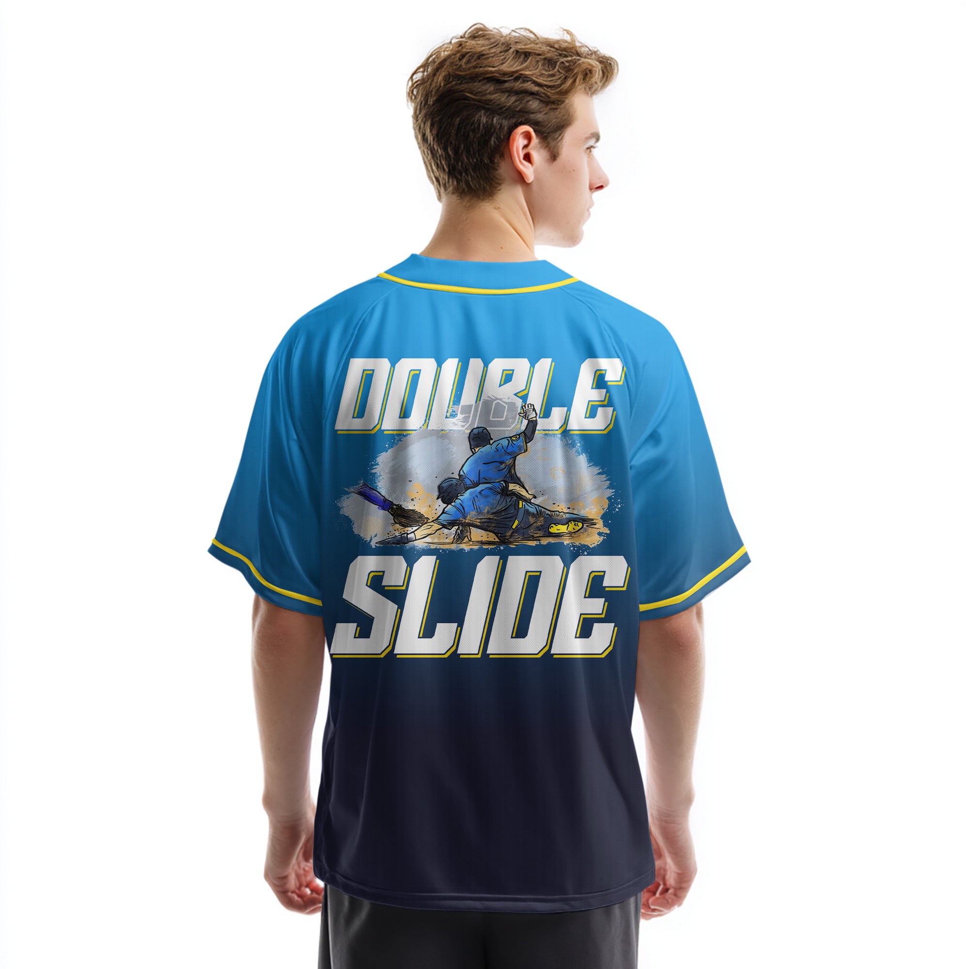 Double Slide - Custom Blue Black Gradient Baseball Jersey