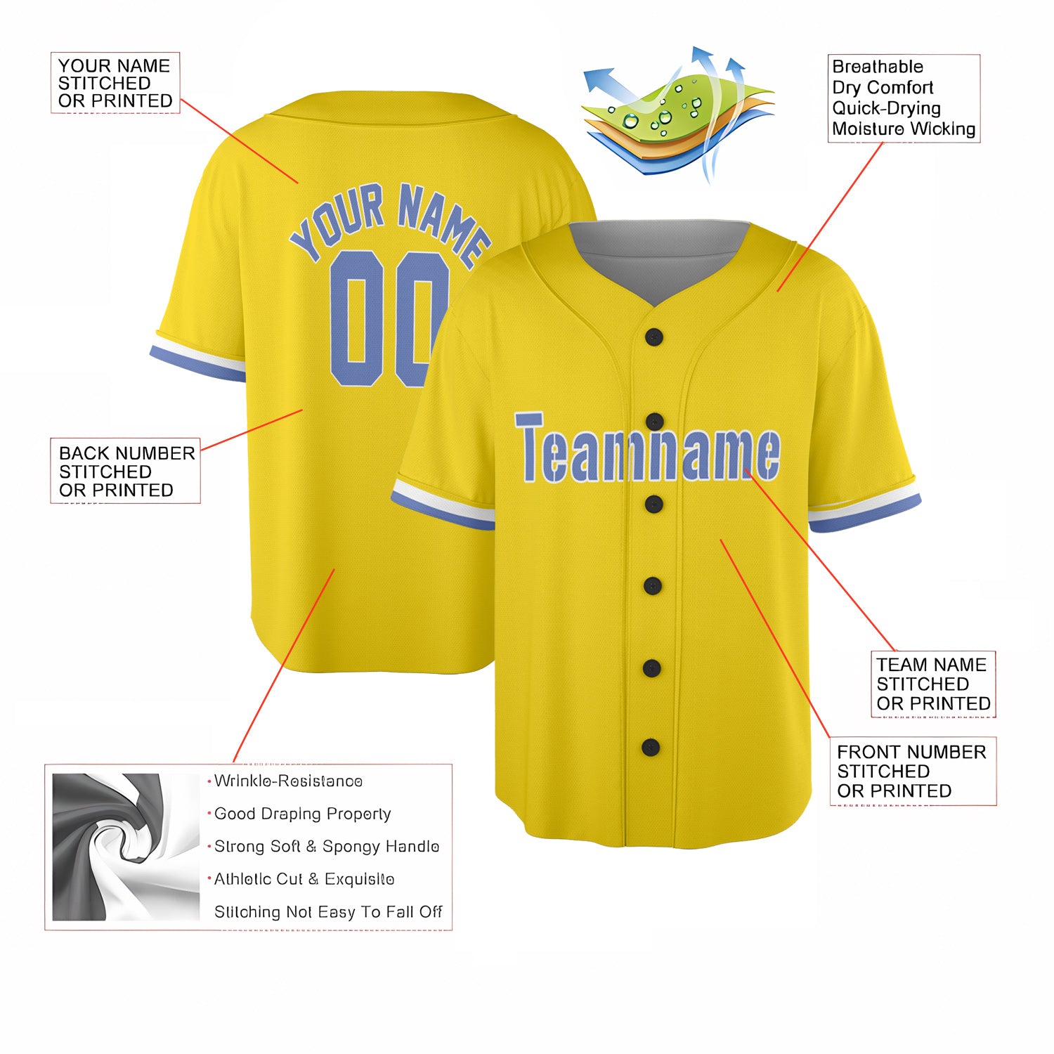 Bright Gold Custom Jersey – Add Your Name & Team Logo for a Bold Statement