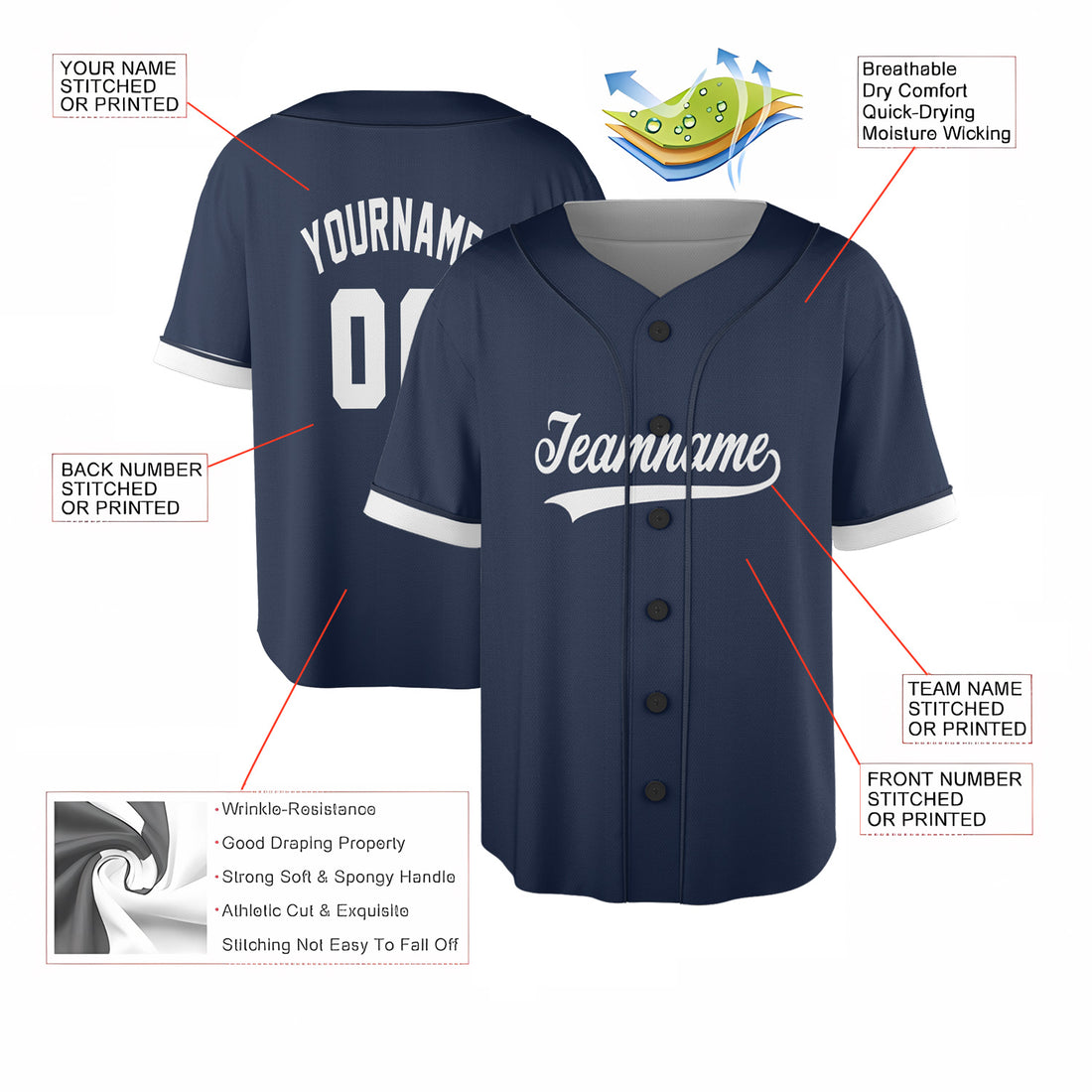 Midnight Navy Custom Jersey – Personalized Name & Team Logo