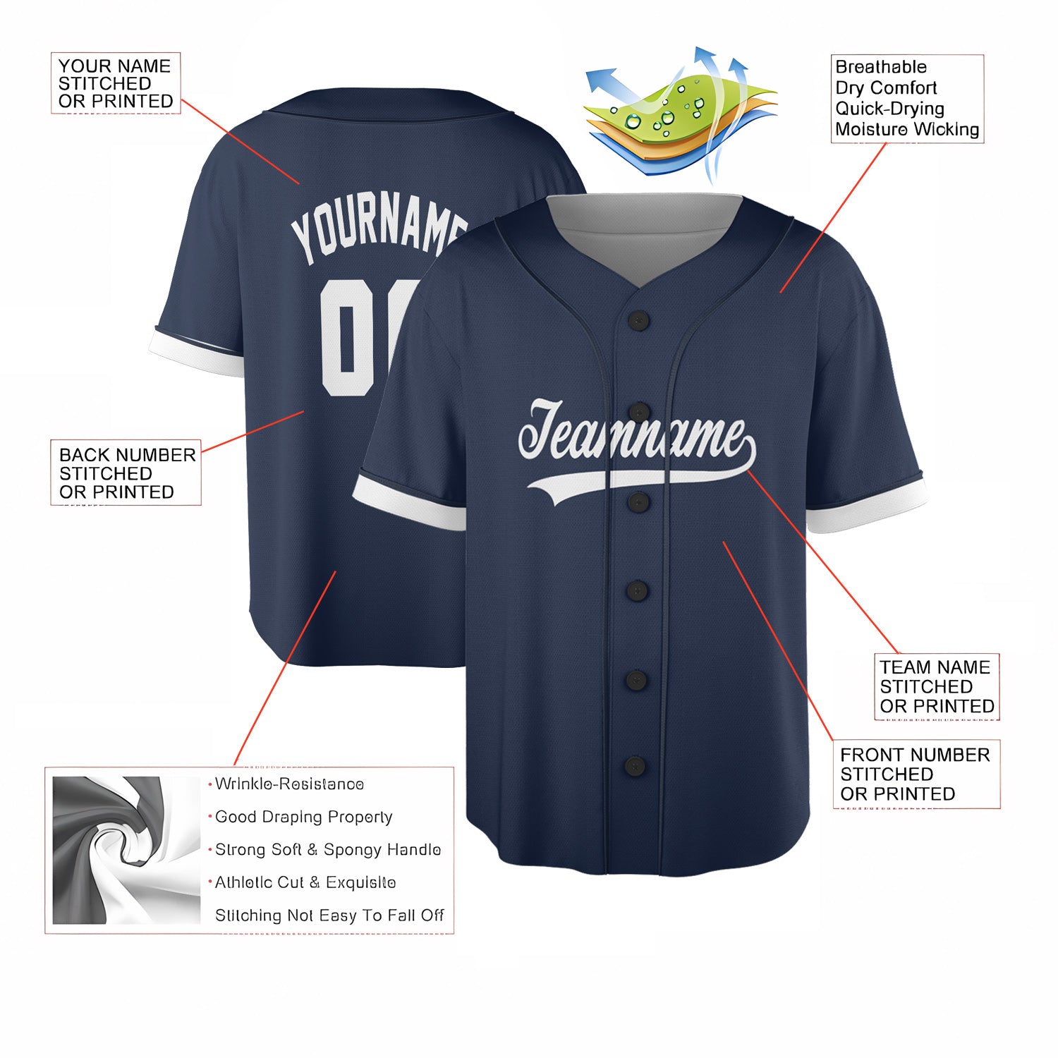 Midnight Navy Custom Jersey – Personalized Name & Team Logo