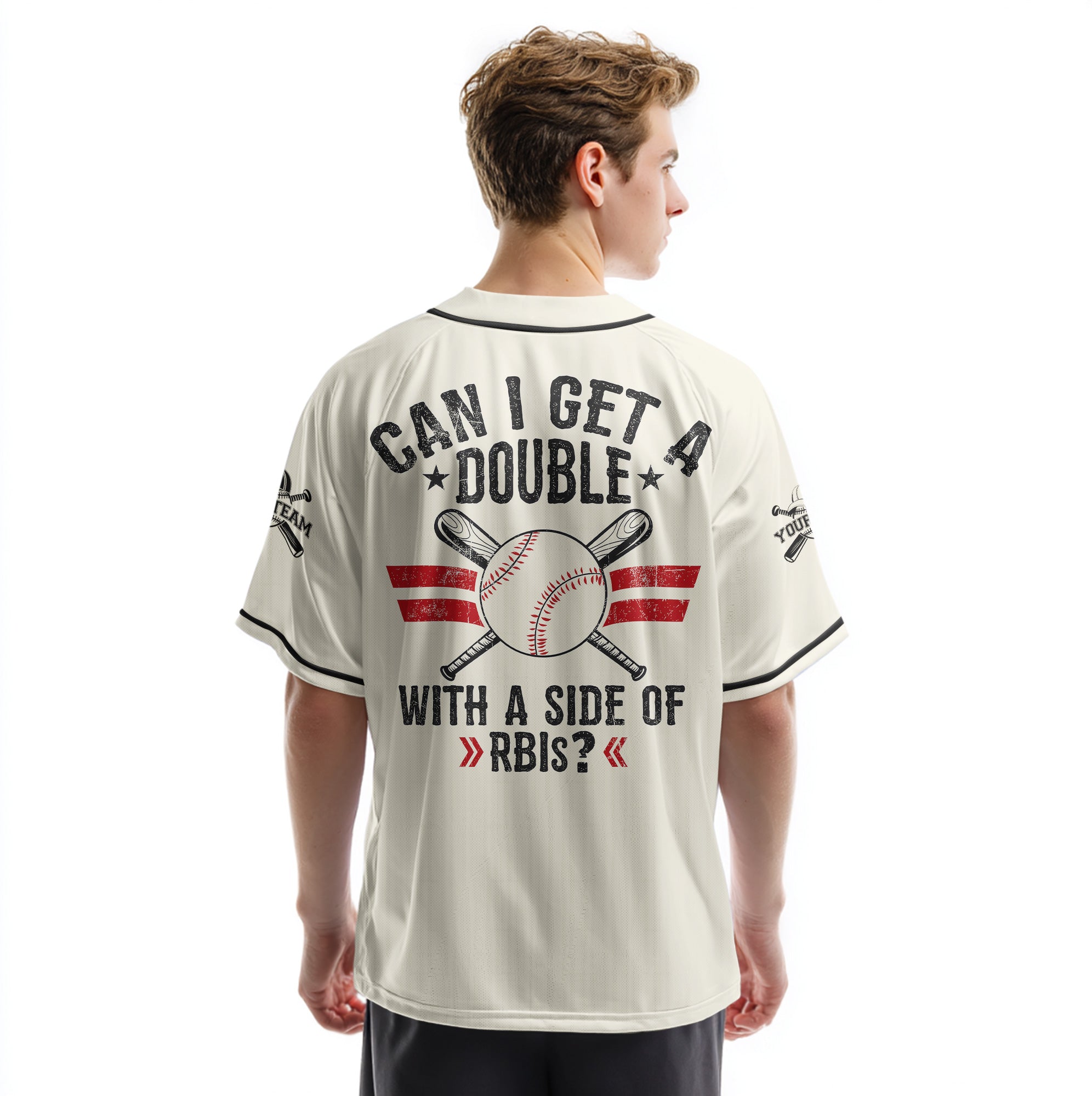 Can I Get A Double With A Side Of RBIs - Custom Cream White Baseball Jersey