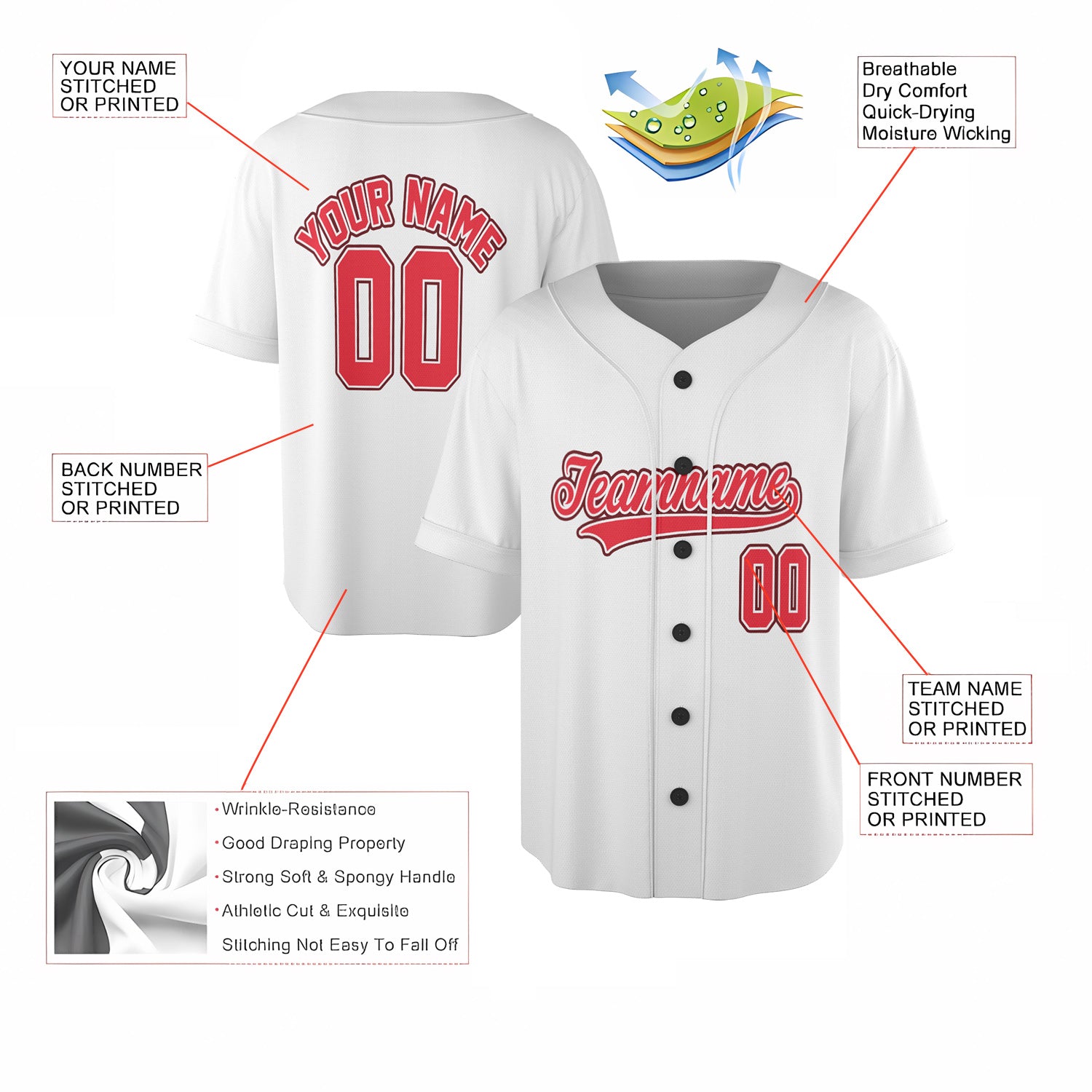Whiteflare Crimson – Custom Name & Logo Baseball Jersey