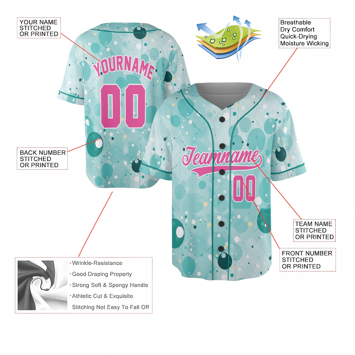 Custom Baseball Jersey – Aqua Bubble Pop