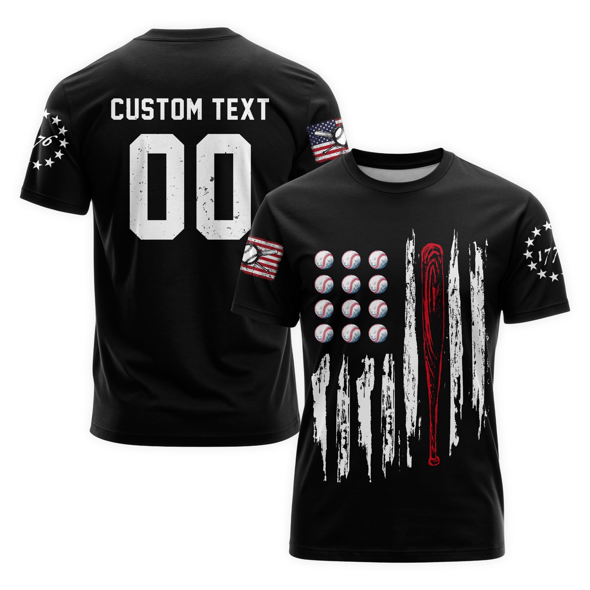 Custom Baseball Lover Shirts - USA Flag 4th July American Red White Blue Star Stripes