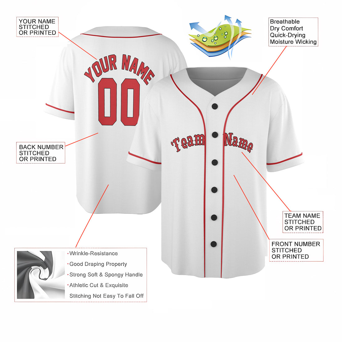 Classic Red Custom Jersey – Your Name & Team Logo on Vintage White