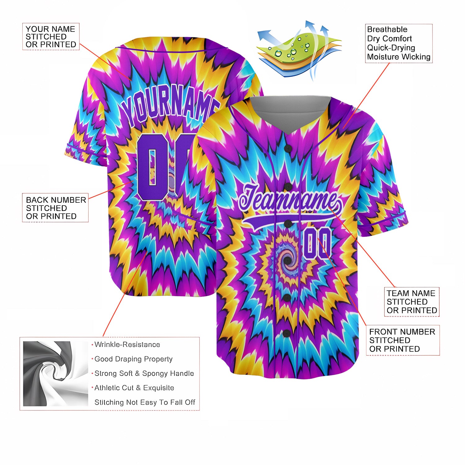 Custom Baseball Jersey – Hypnotic Spiral Background