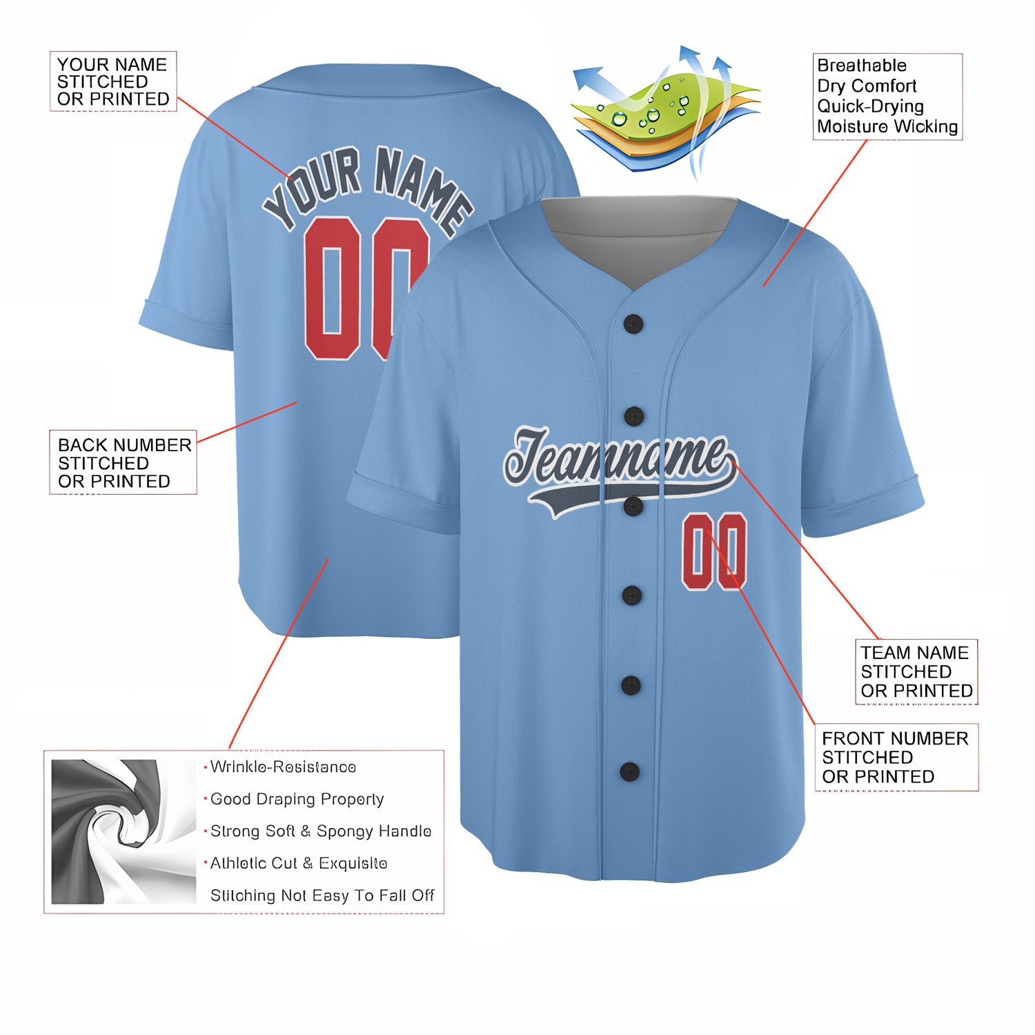 Sky Blue Custom Jersey – Personalized Name & Logo on Vintage Powder Blue Style