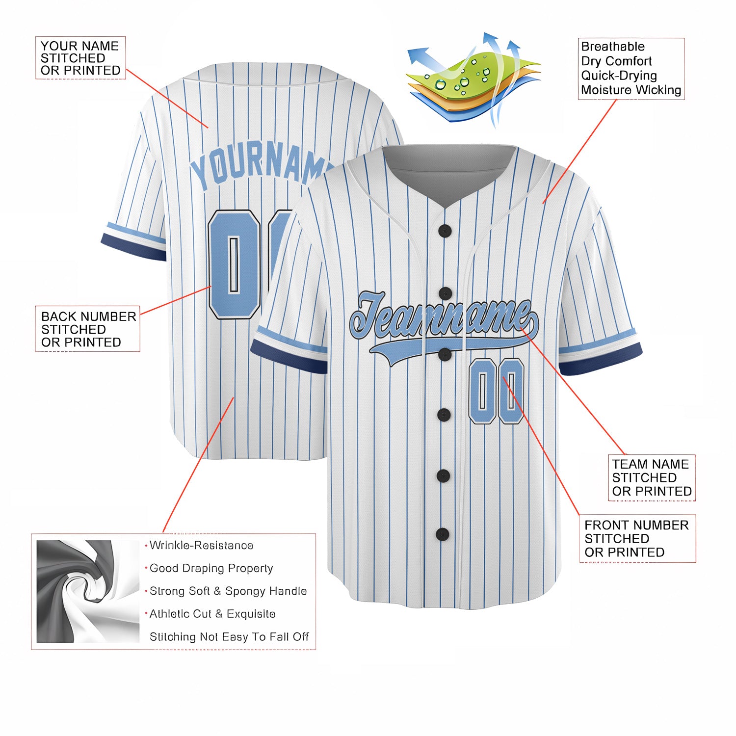 Custom Classic Pinstripe Baseball Jersey – Blue Ice Edition