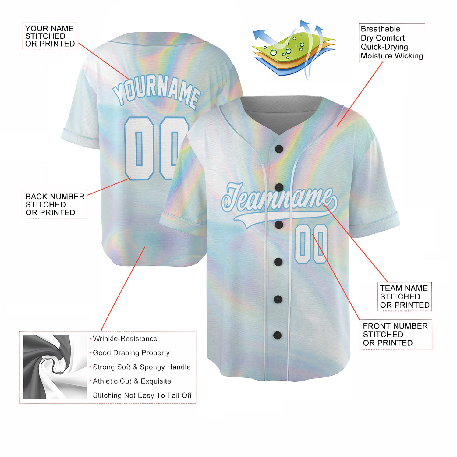 Iridescent Fade Baseball Jersey – Custom Prism Vibe