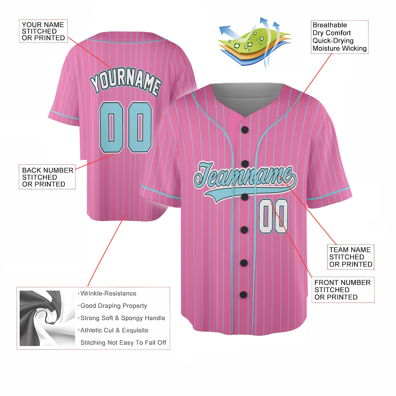 Pink Pinstripe Baseball Jersey – Cotton Candy Aqua Edition