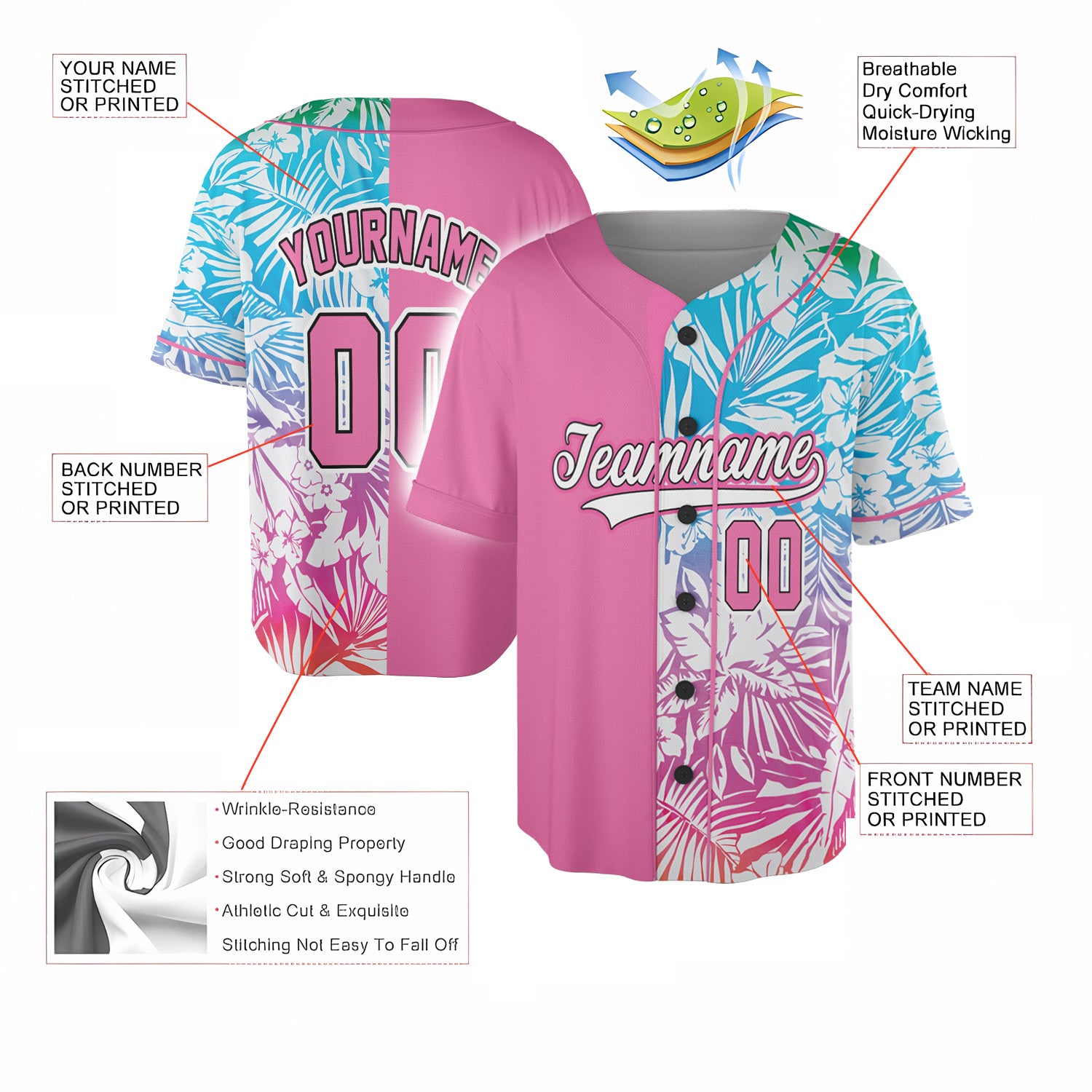 Tropical Dream Baseball Jersey – Pink Split Paradise Edition
