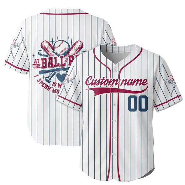 Custom Baseball Jersey - At The Ballpark Is Where I Spend Most Of My Days - Baseball Lover Jersey - Custom Name, Number