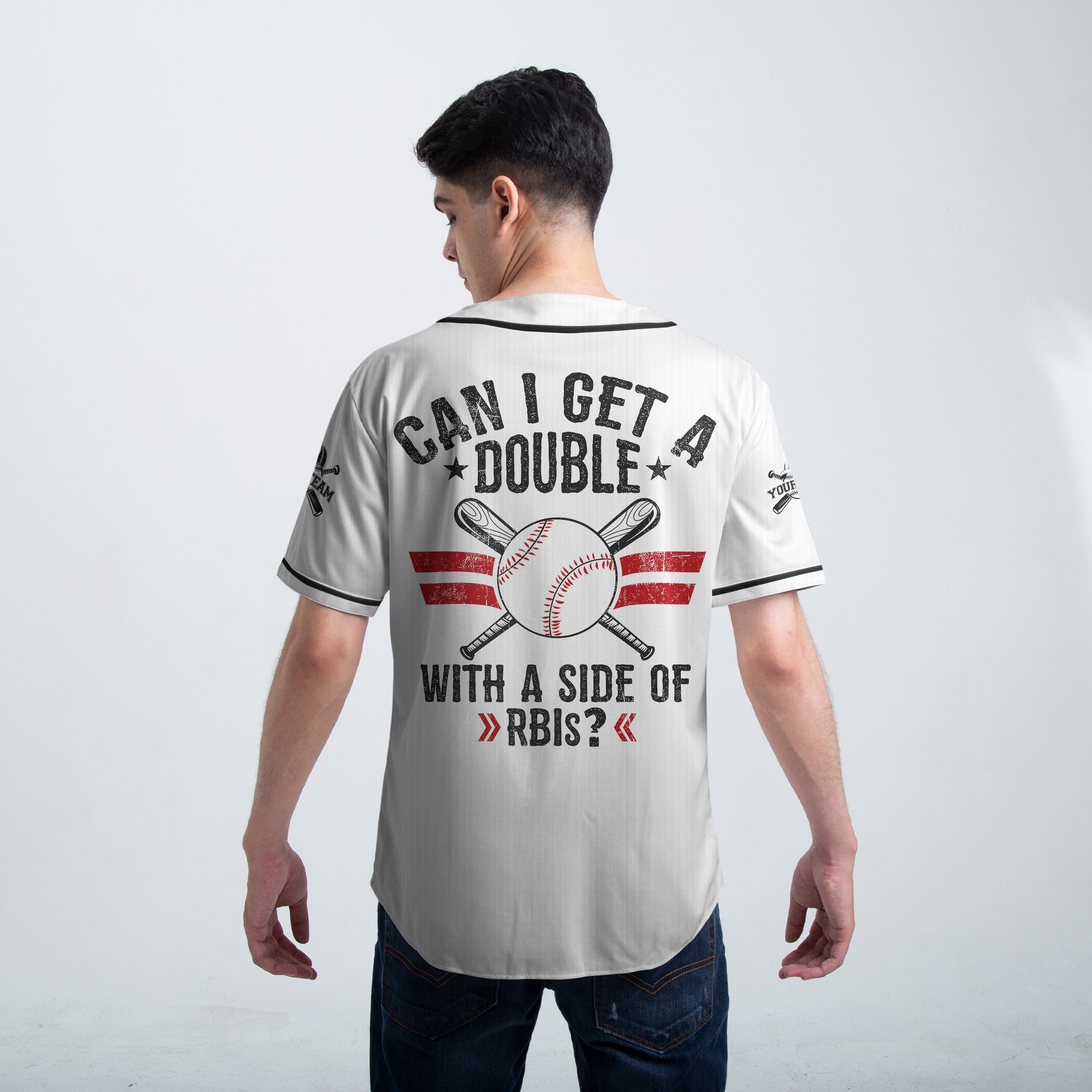 Can I Get A Double With A Side Of RBIs - Custom Cream White Baseball Jersey