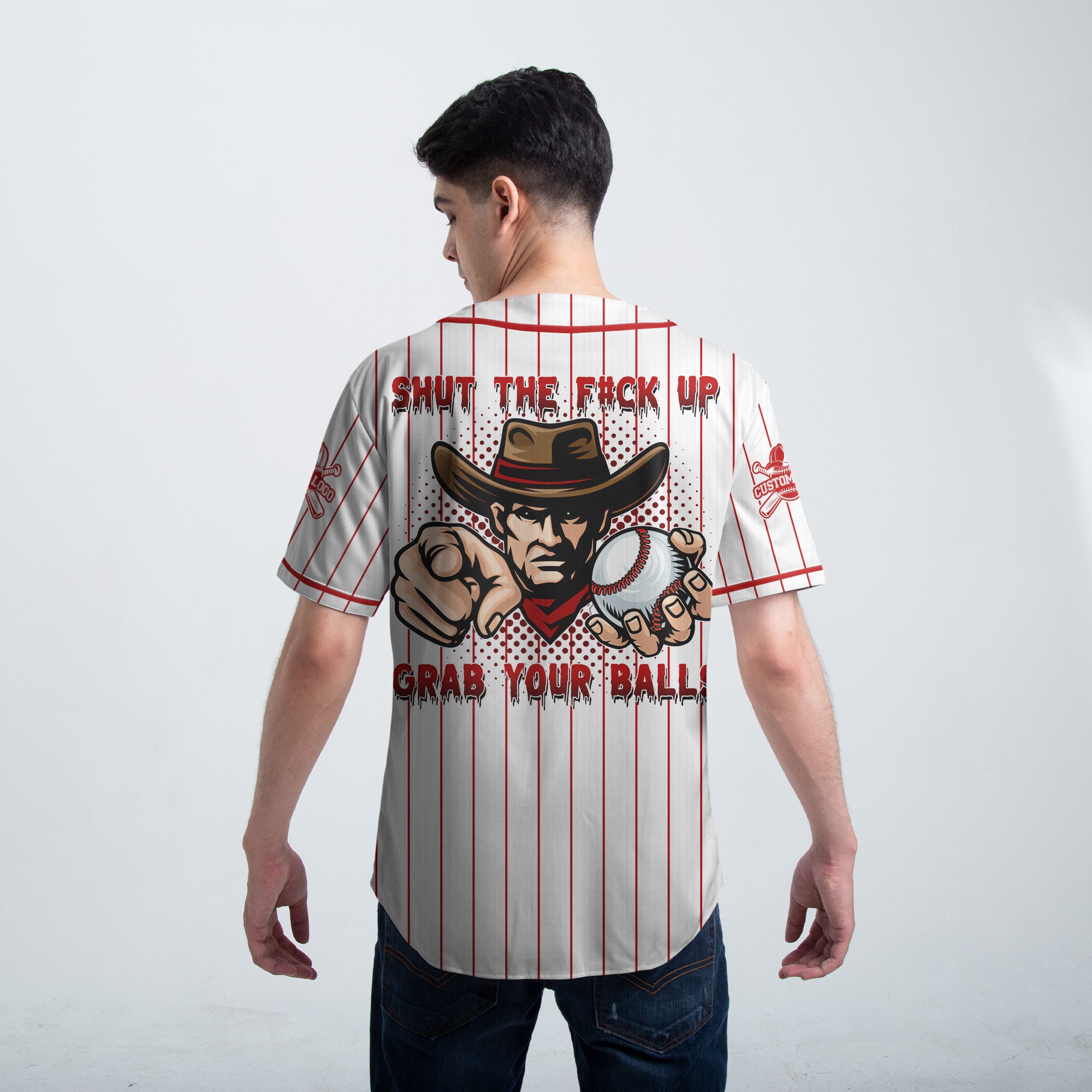 Custom Red Striped Baseball Jersey - Go Grab Your Balls