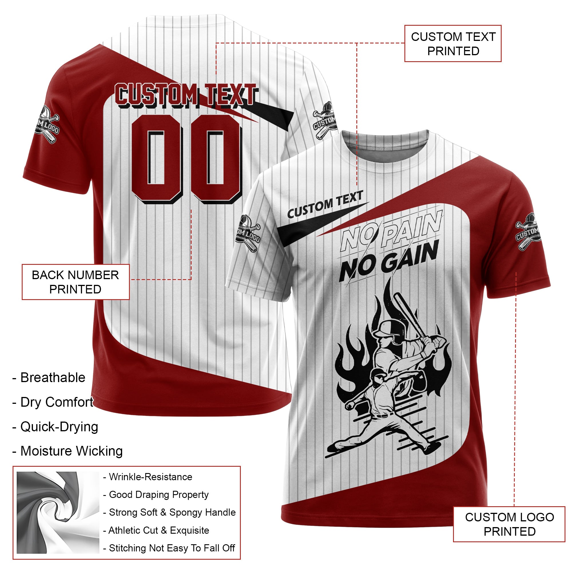 No Pain No Gain Custom All Over Print Baseball T-Shirt