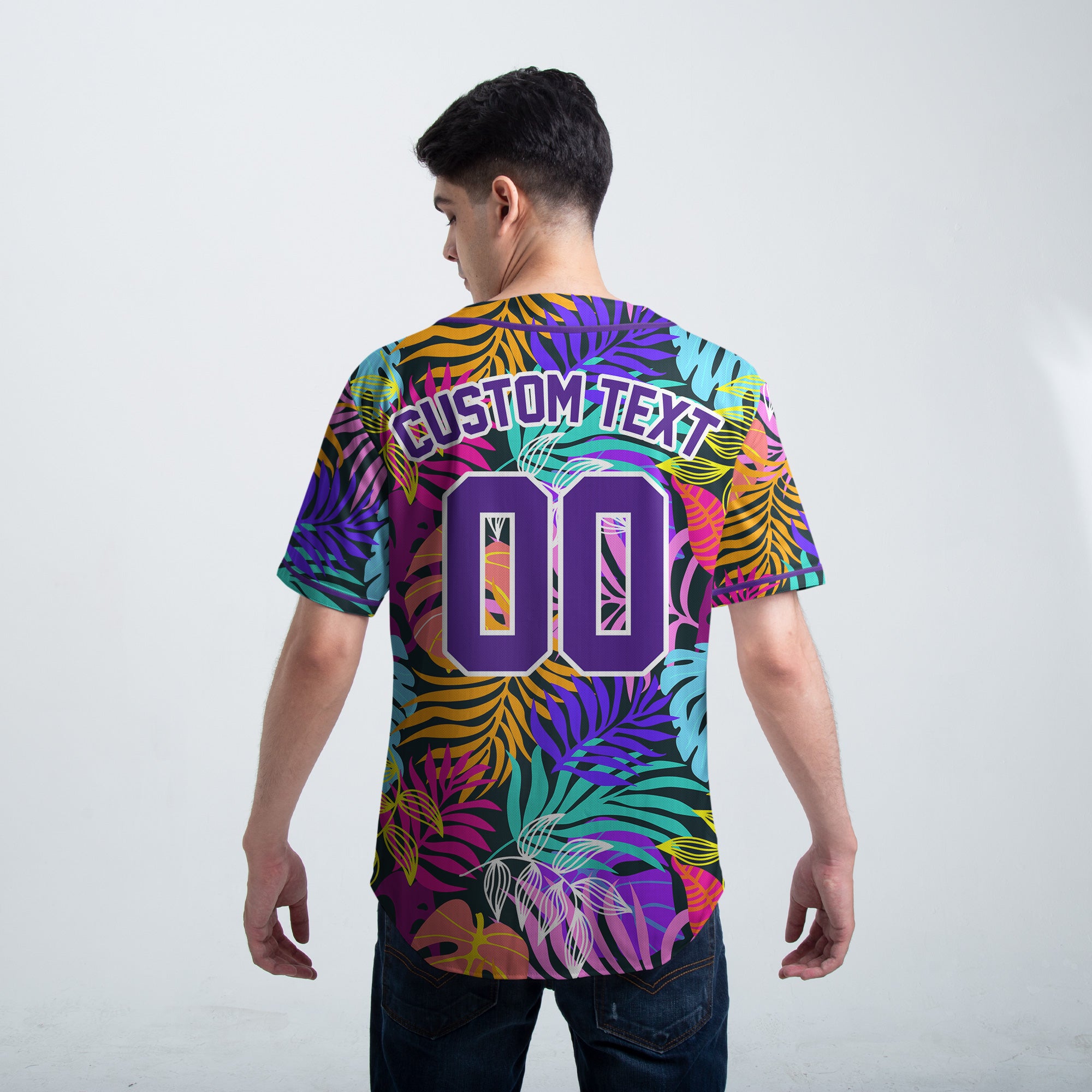 Custom Tropical Leaves Hawaii Pattern Baseball Jersey