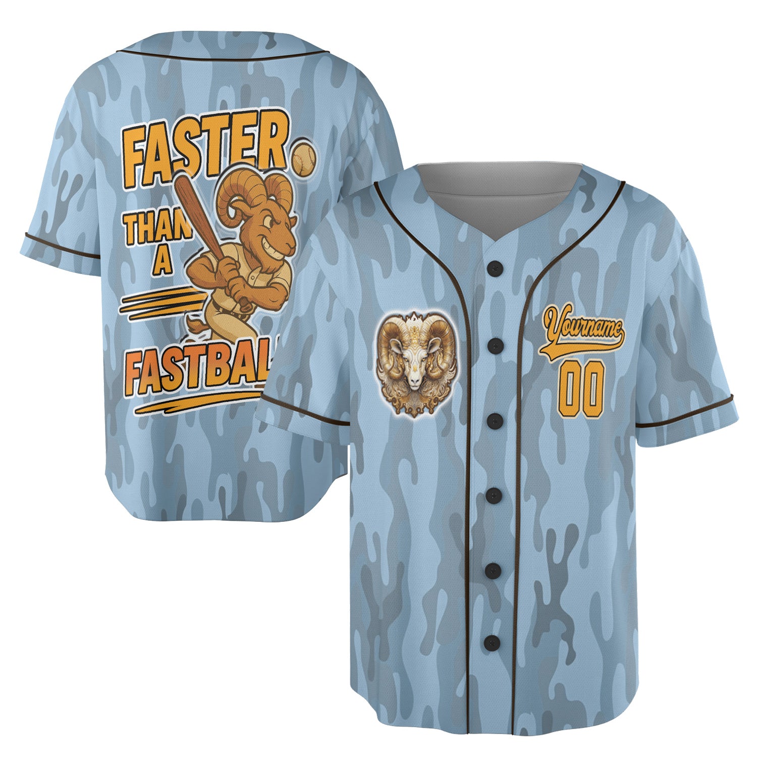 Aries Zodiac Baseball Jersey – Blue Camo FlameStrike Edition
