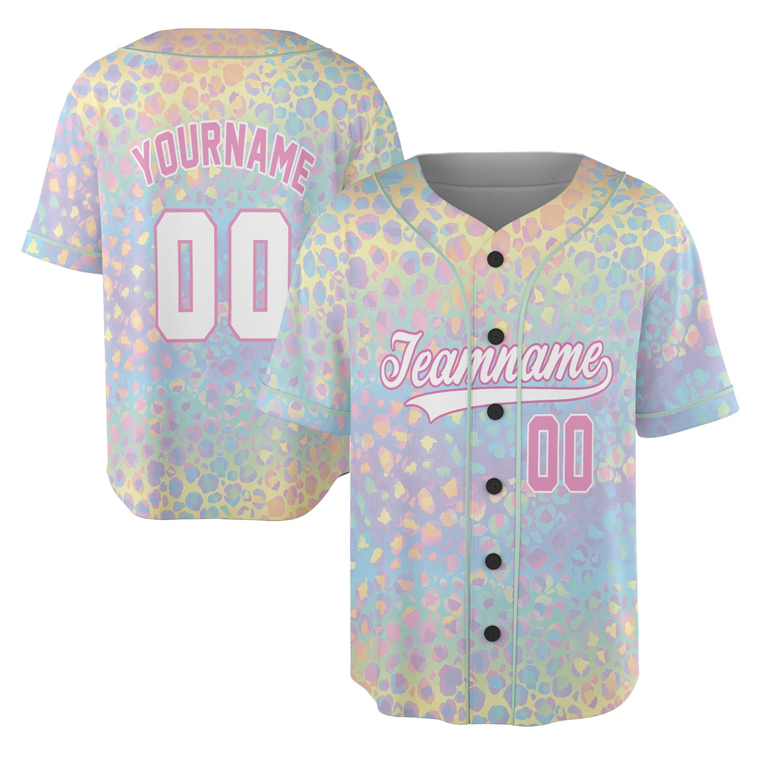 Custom Pastel Leopard Baseball Jersey – Rainbow Wildheart Edition