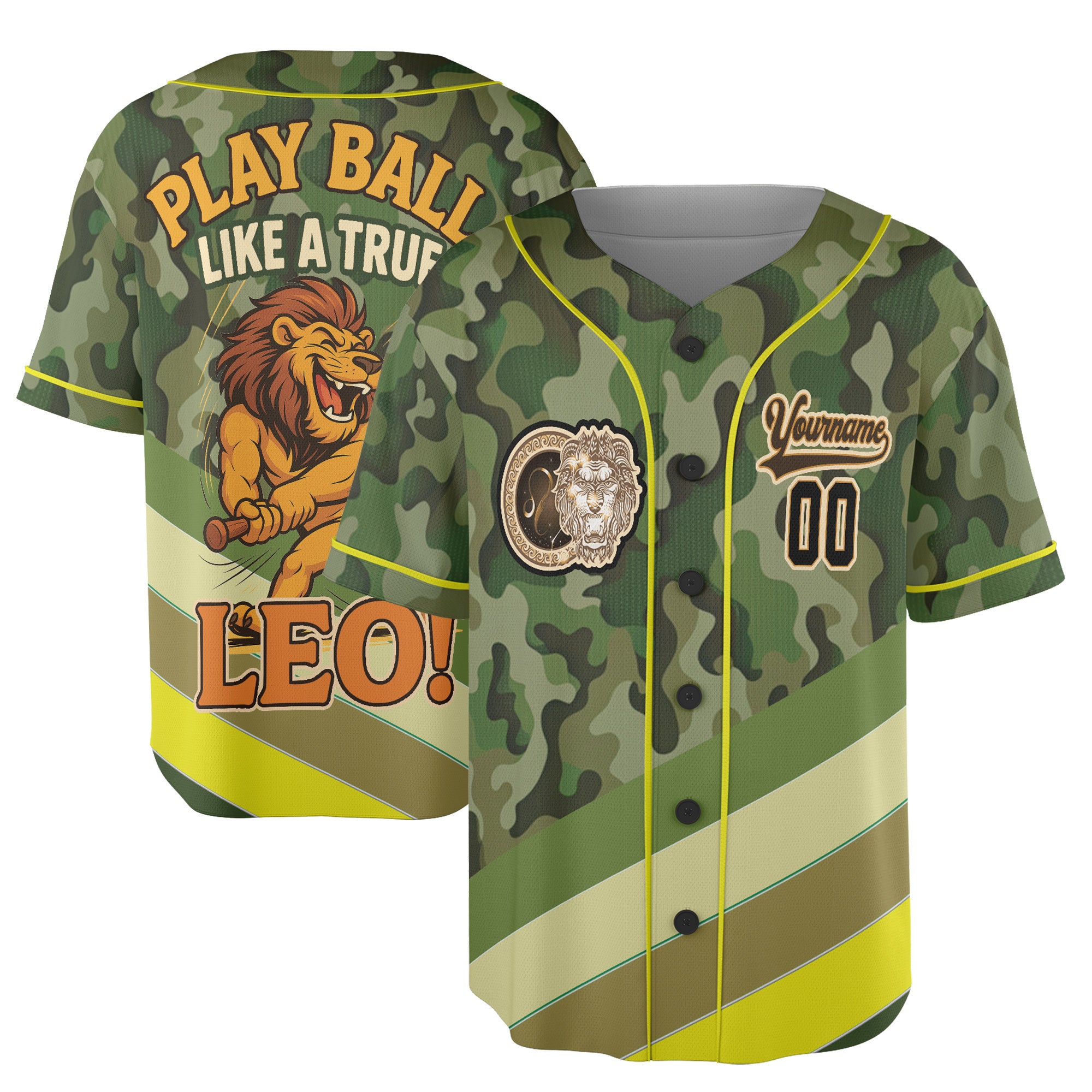 Leo Zodiac Baseball Jersey – Camouflage Wild Roar Edition