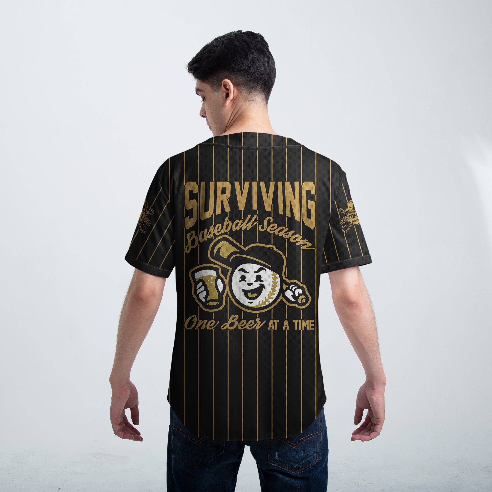 Surviving Baseball Season - Custom Black and Gold Baseball Jersey