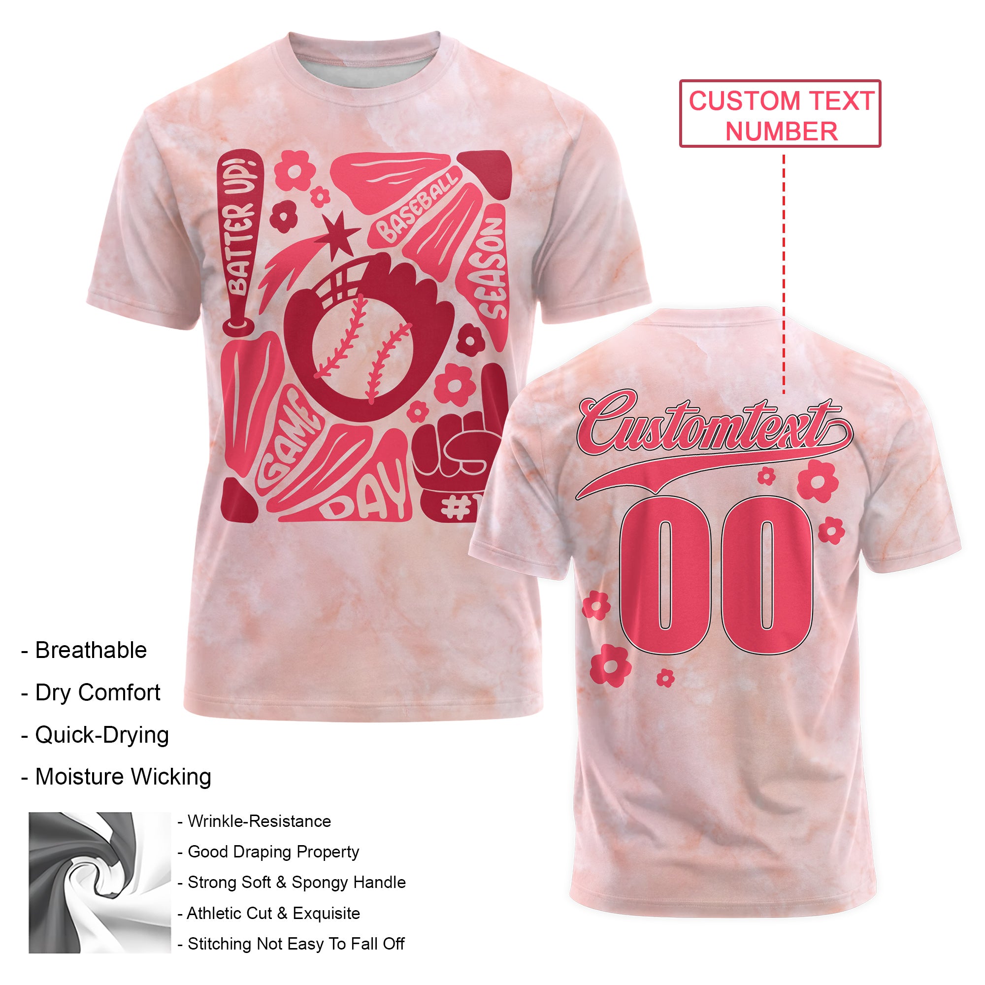 Pink Baseball Season Custom All Over Print Baseball T-Shirt