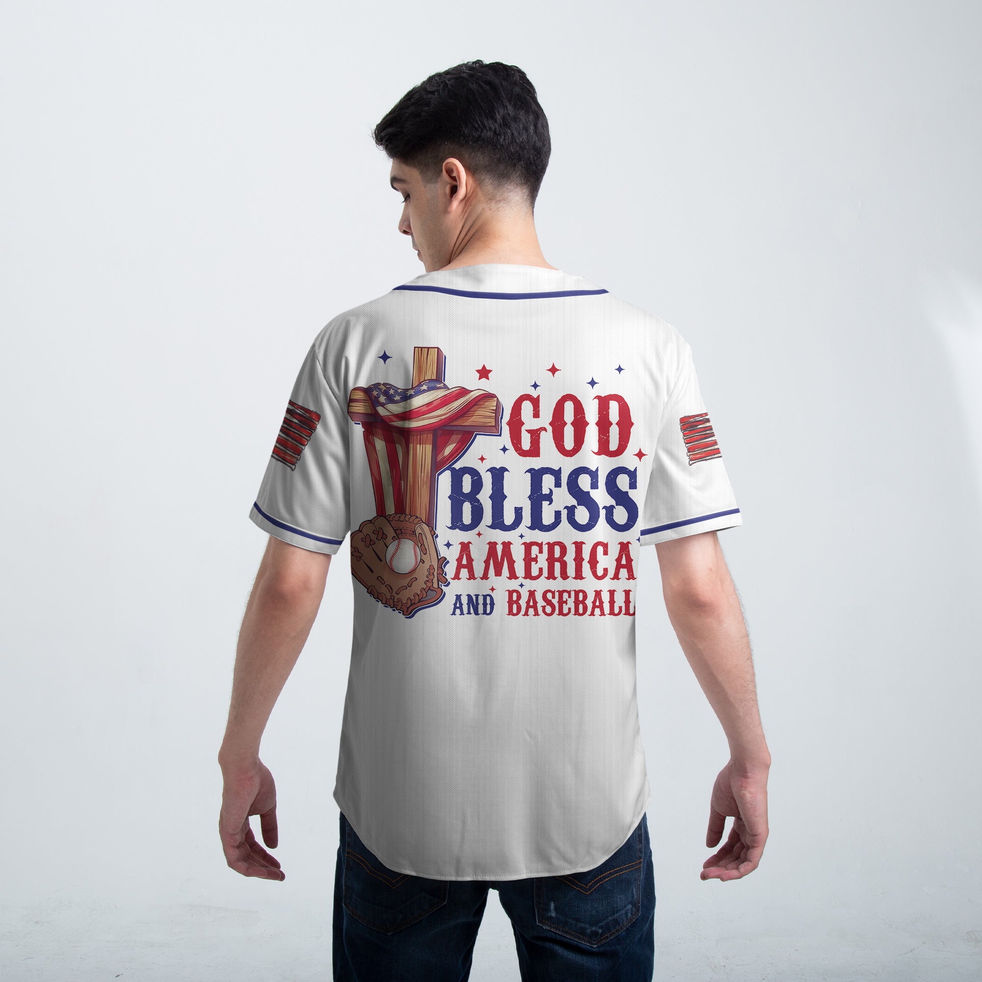 God Bless America And Baseball - Custom 4th of July Baseball Jersey