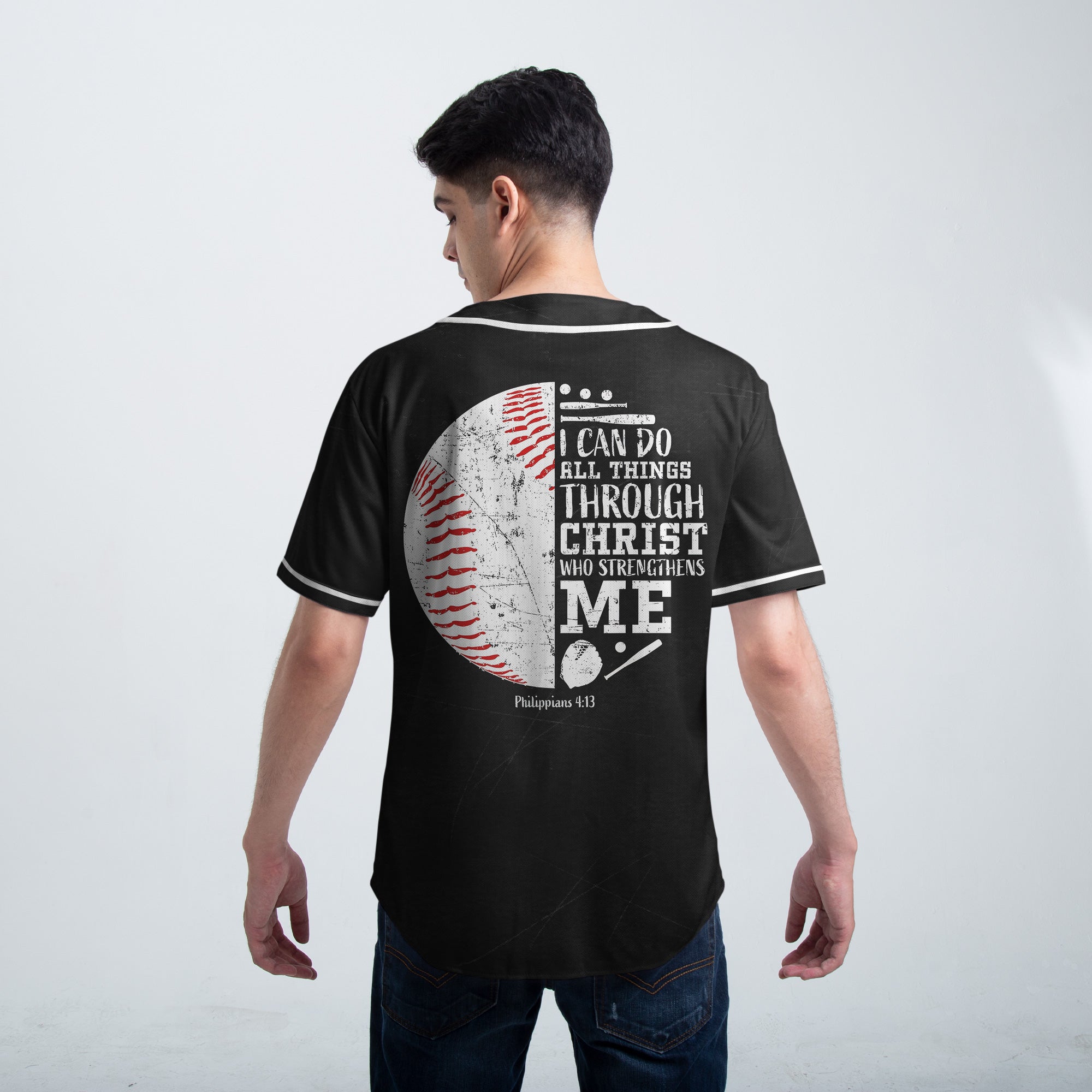 I Can Do All Things Through Christ - Custom Black Baseball Jersey
