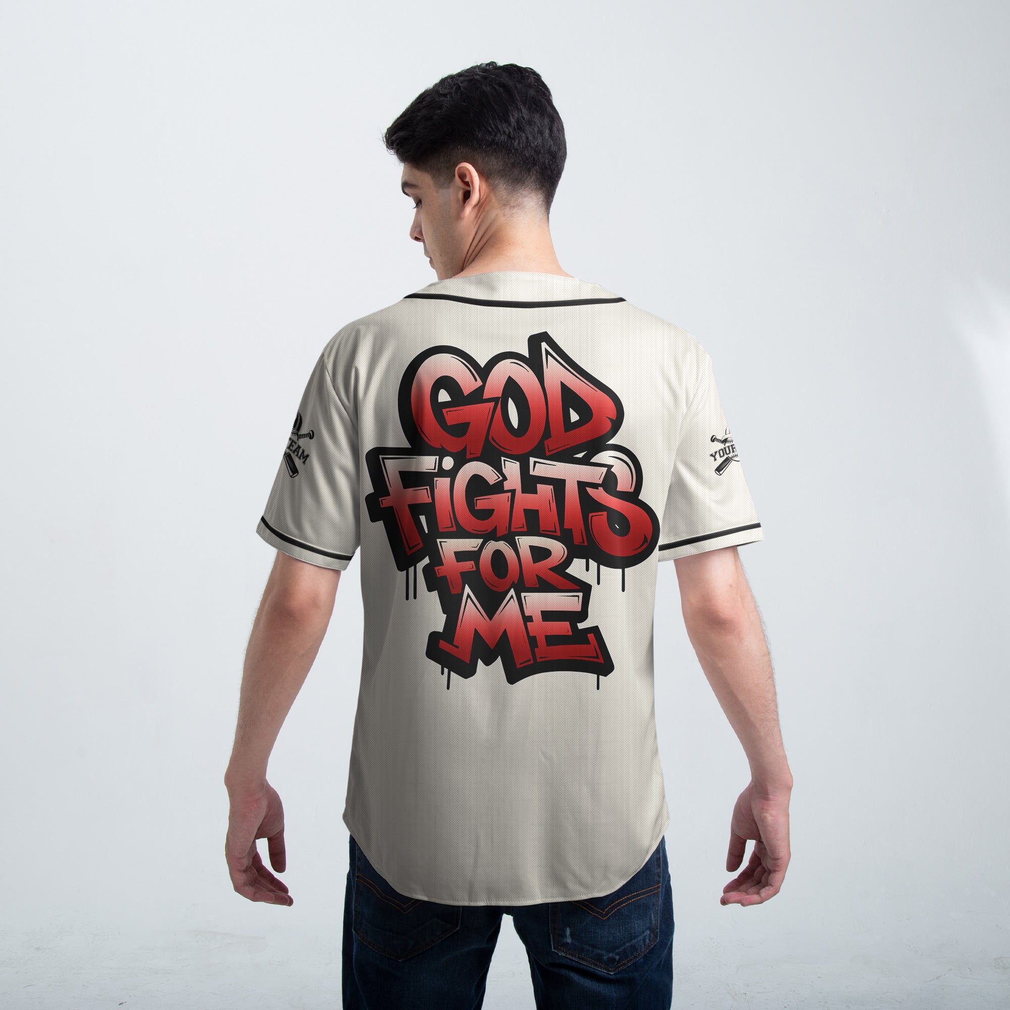 God Fights For Me - Custom Cream Baseball Jersey