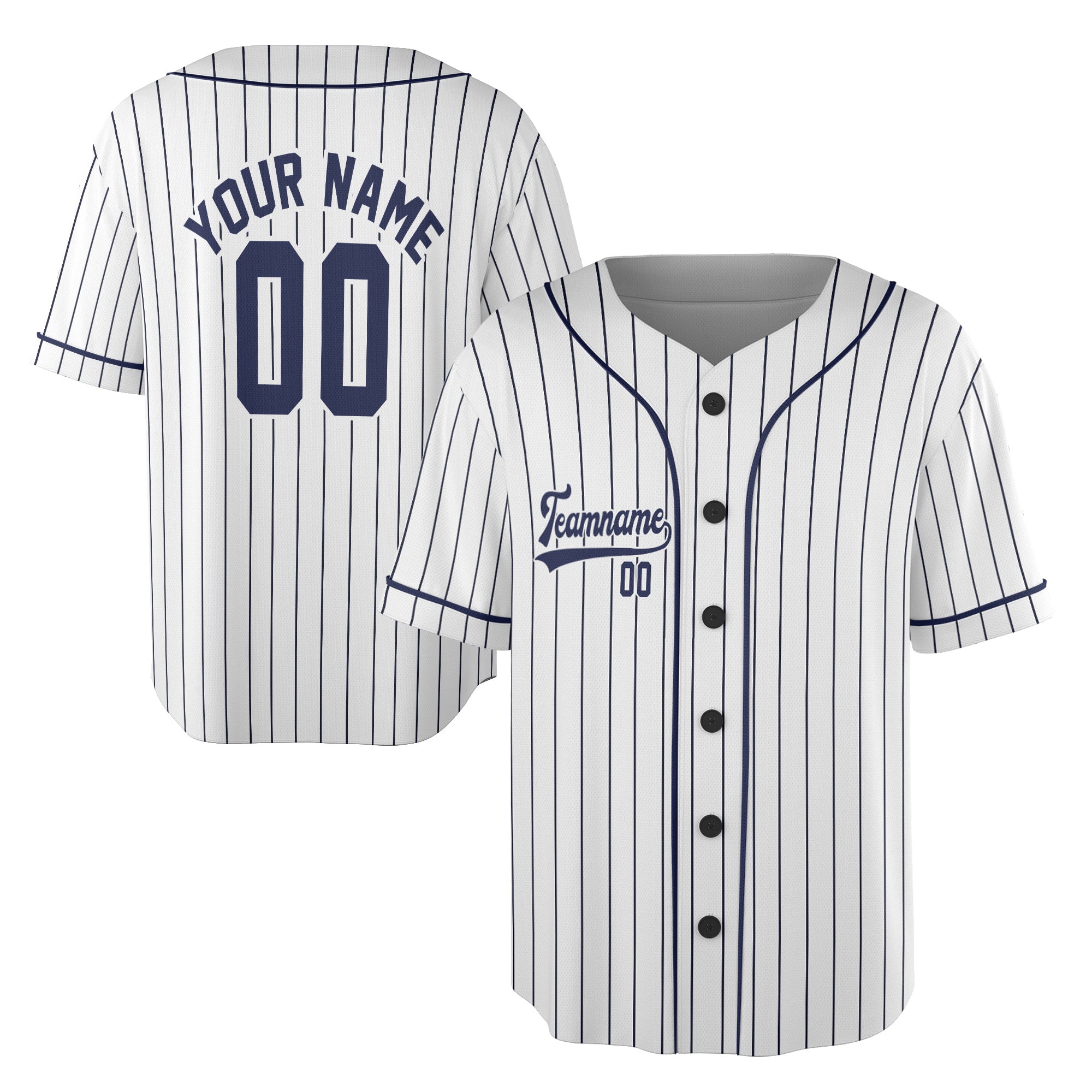 Custom Baseball Jersey – Classic Pinstripe White (Custom Name, Team & Logo)