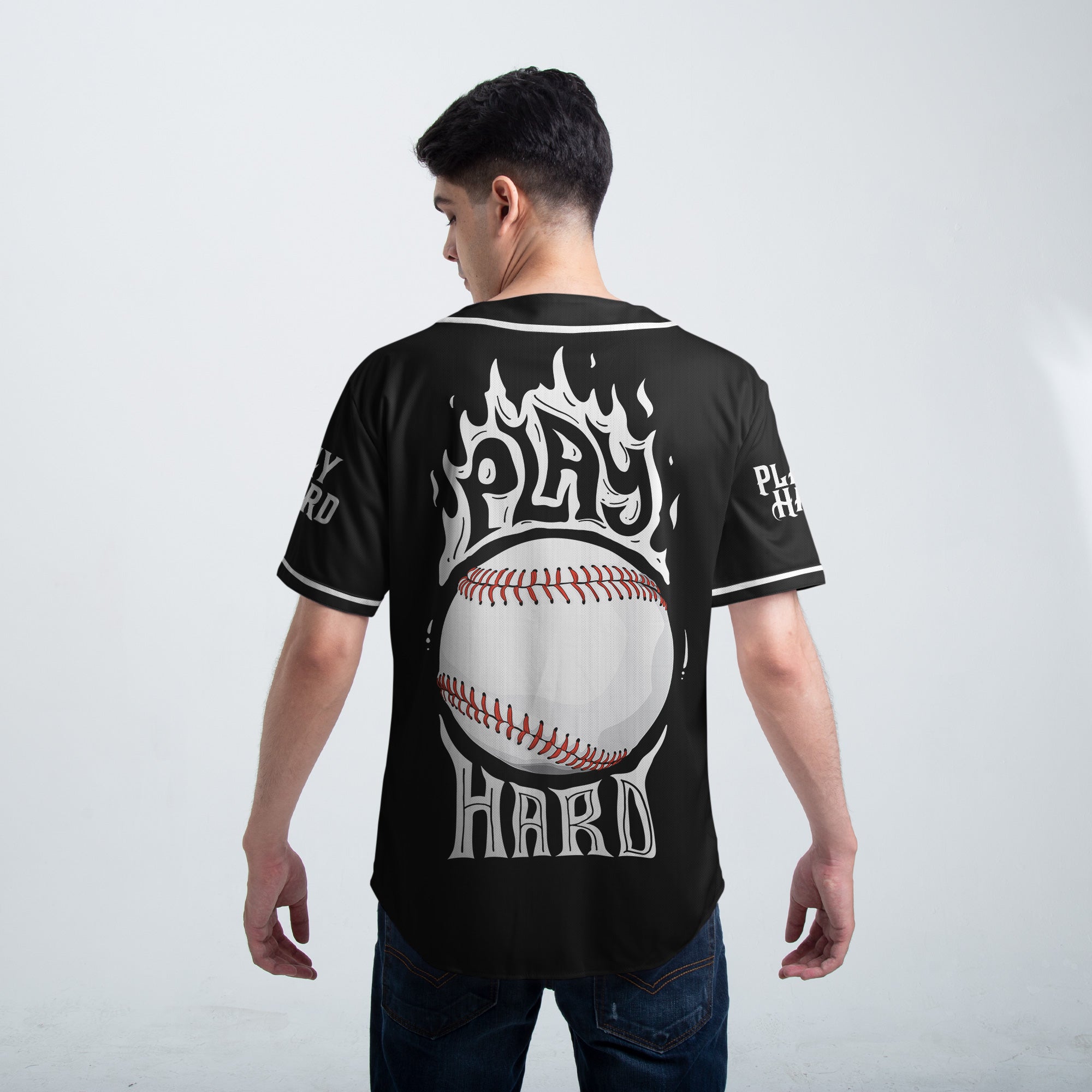 Play Hard Baseball - Custom Black and White Baseball Jersey