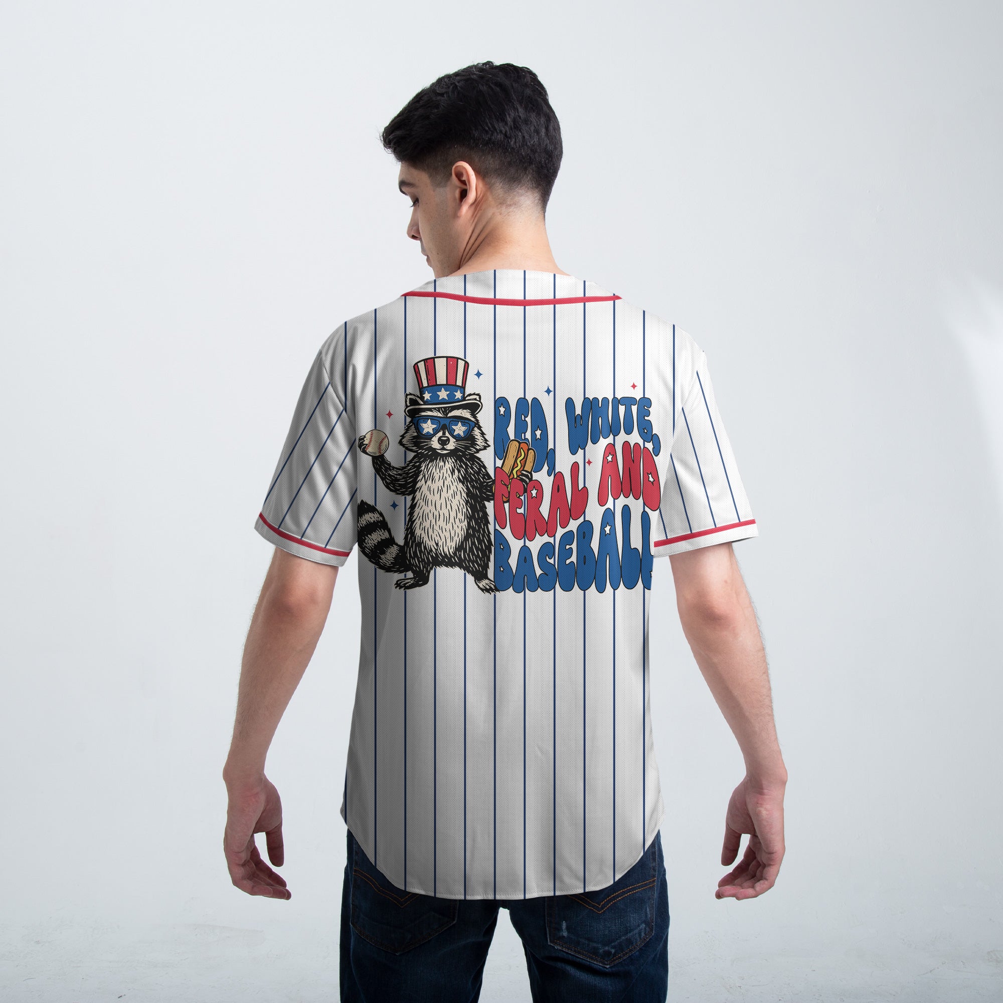 RED, WHITE, FERAL AND BASEBALL - Custom 4th Of July Baseball Jersey