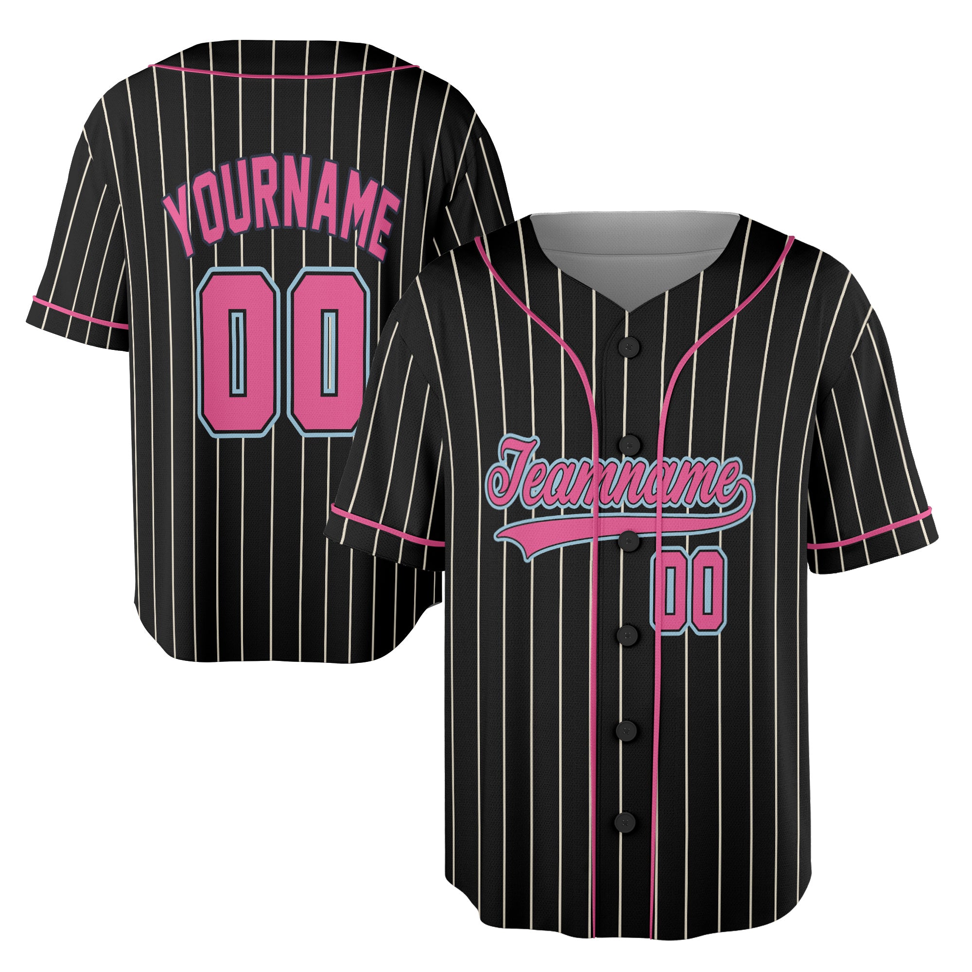 Custom Jersey Baseball - Black with Pink Stripe