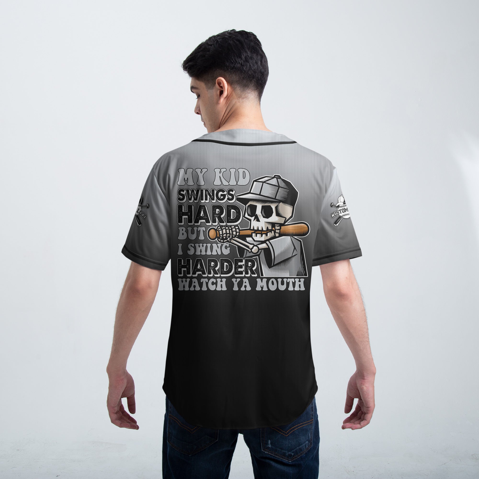 Watch Ya Mouth - Custom Gray and Black Gradient Baseball Jersey
