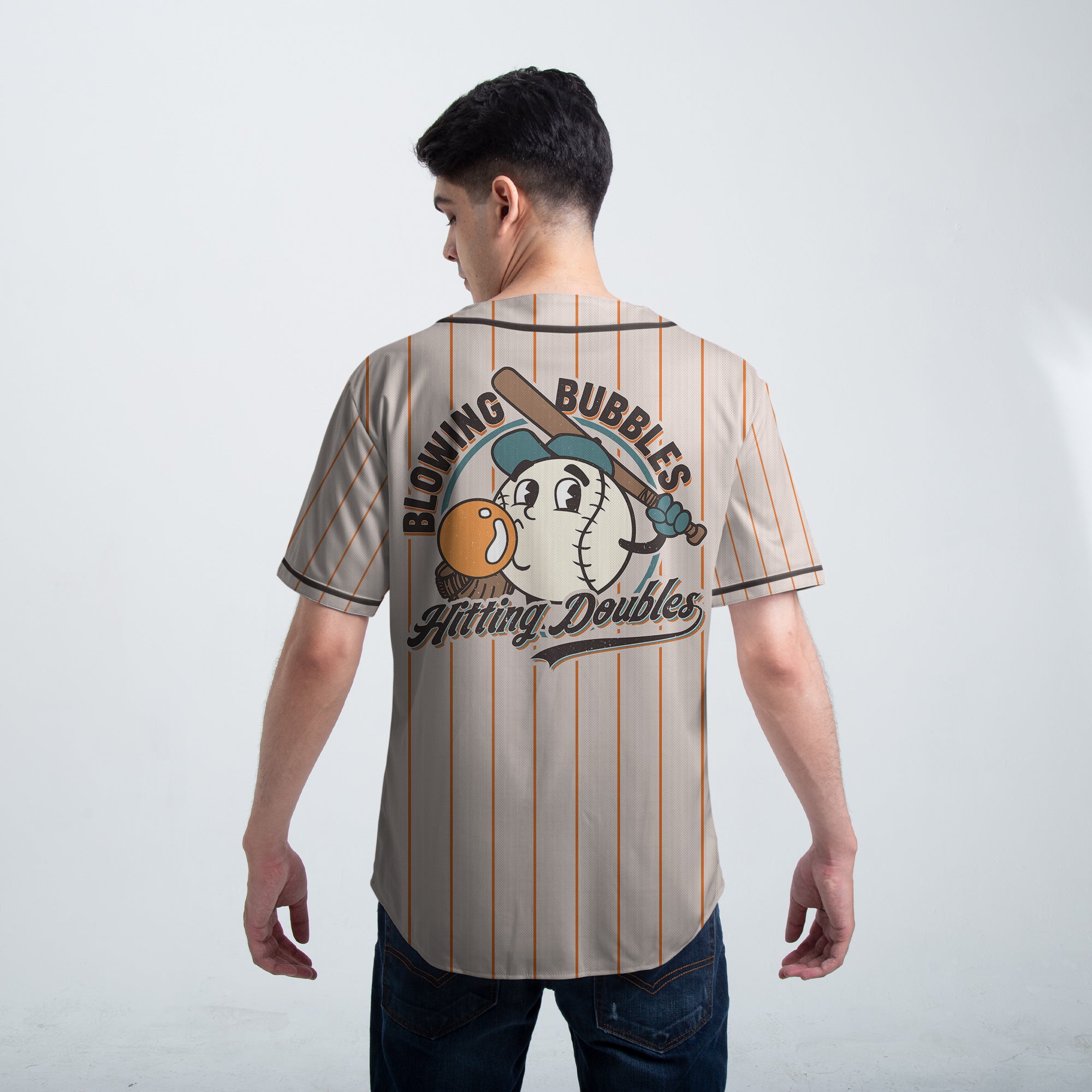 Blowing Bubbles Hitting Doubles - Custom Orange Stripes Baseball Jersey