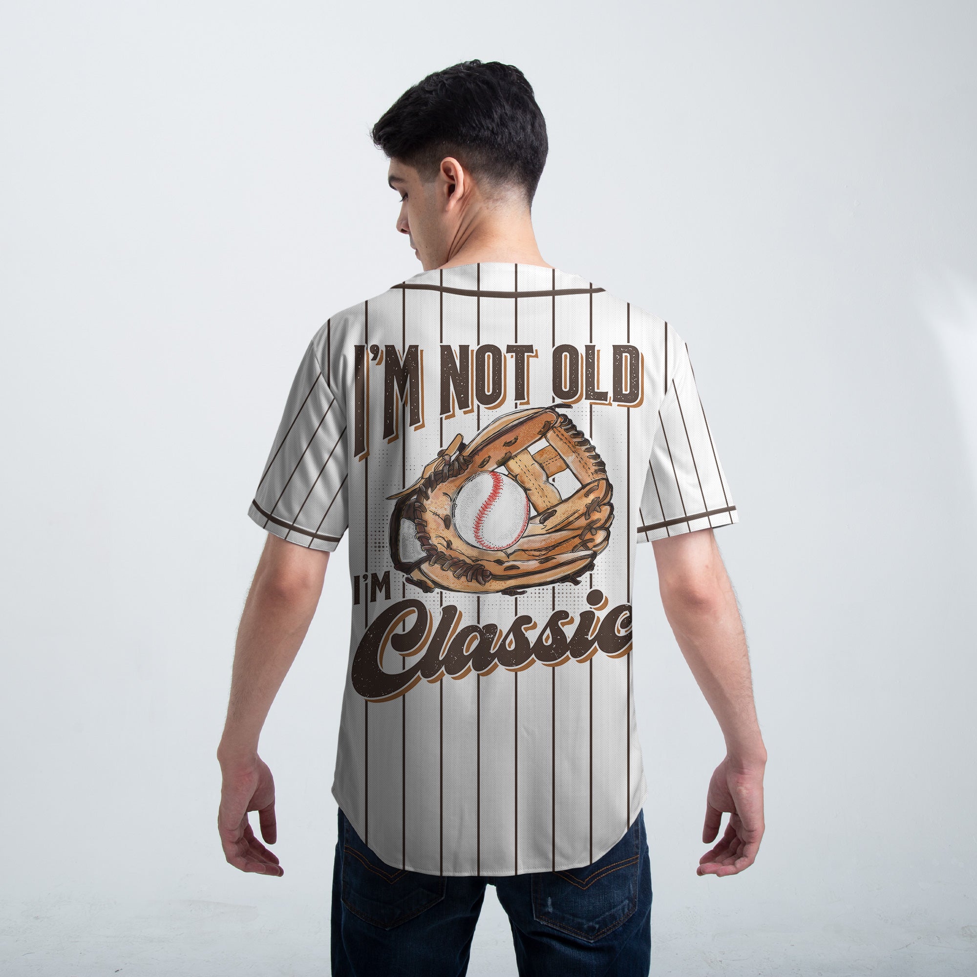 I'm Not Old I'm Classic - Custom White and Brown Stripes Baseball Jersey