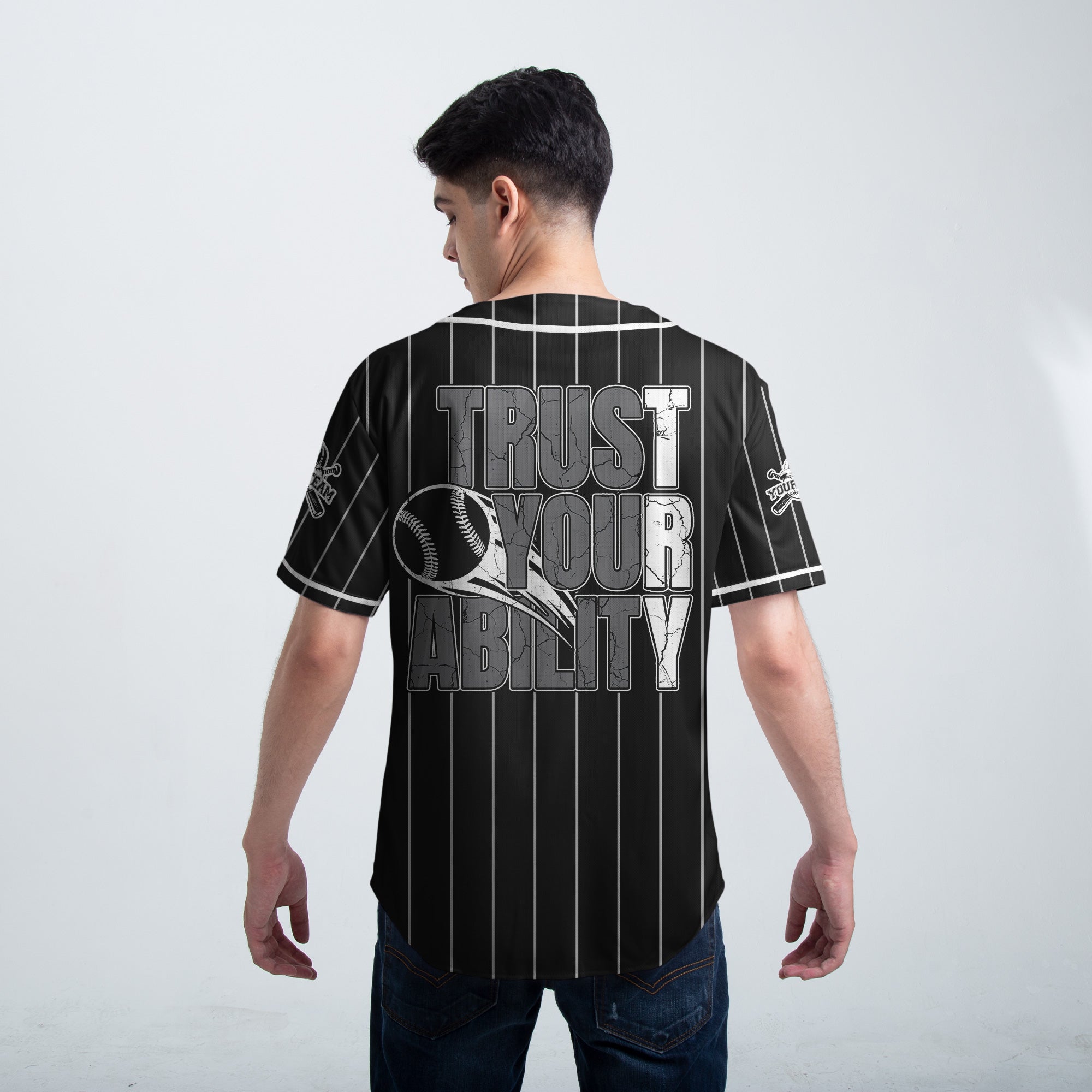 Trust Your Ability - Custom Black and White Stripes Baseball Jersey
