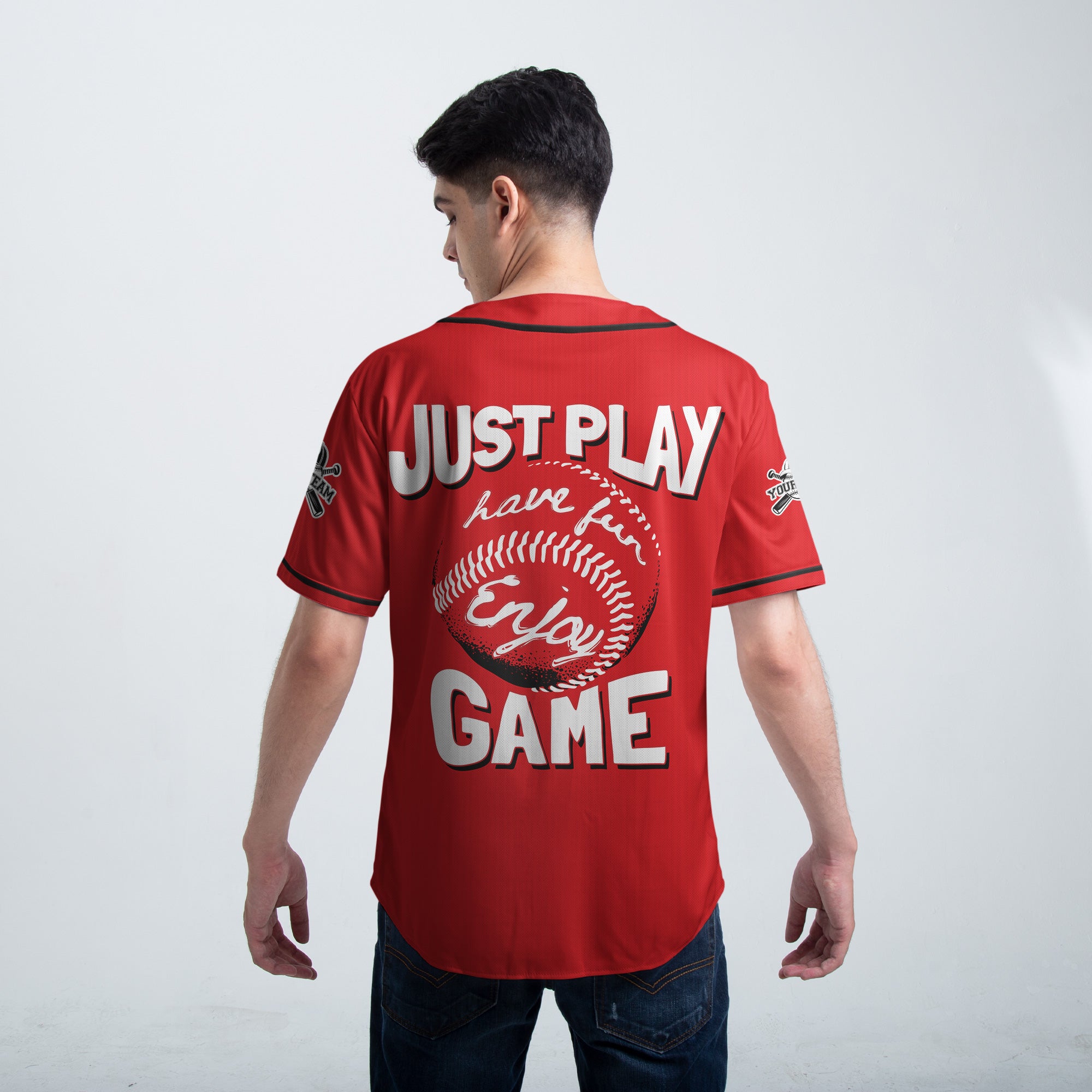 Just Have Fun And Enjoy The Game - Custom Red Black Baseball Jersey