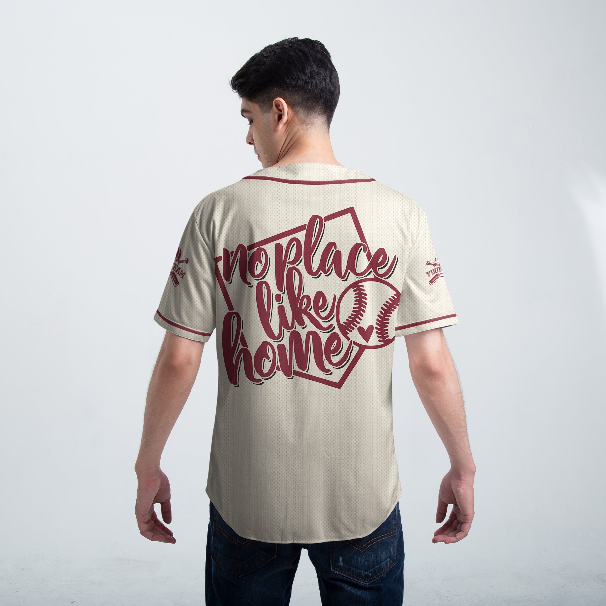 No Place Like Home - Custom Cream Red Baseball Jersey