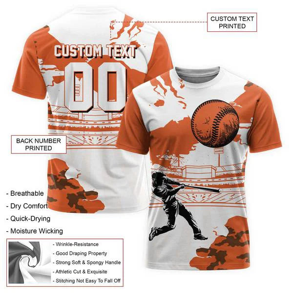 White And Orange Custom Baseball T-Shirts For Men, Baseball Shirt - All Over Print