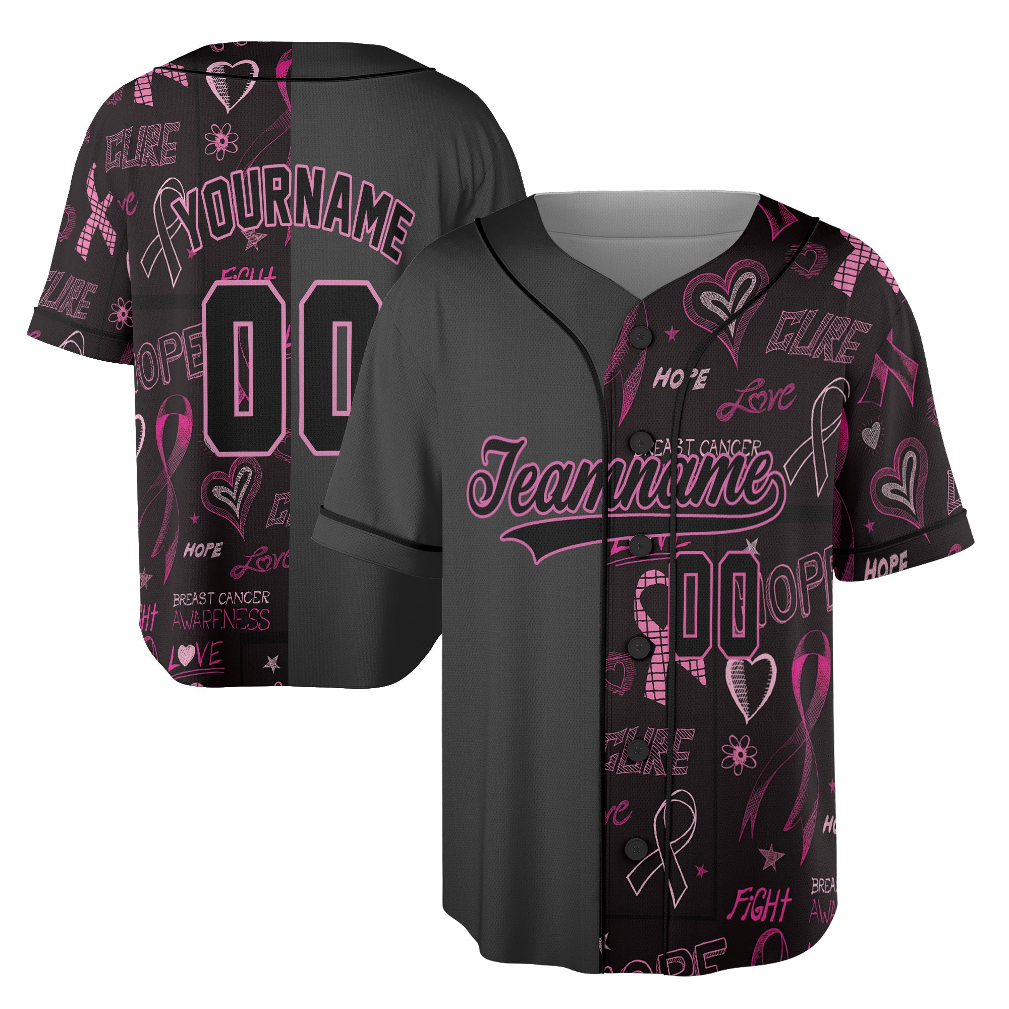 Custom Breast Cancer Awareness Baseball Jersey – Hope & Fight Edition