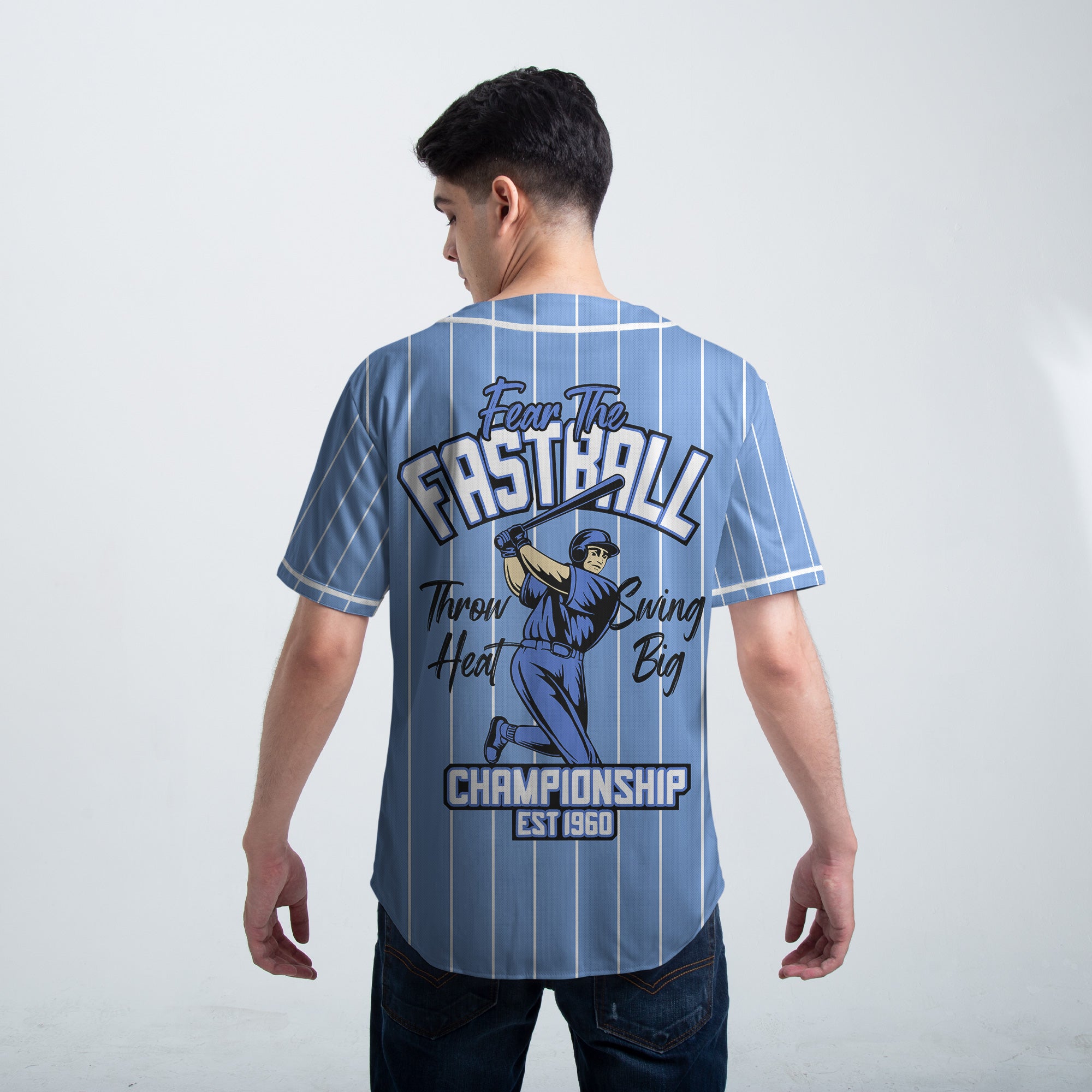 Throw Heat Swing Big - Custom Light Blue with White Stripes Baseball Jersey